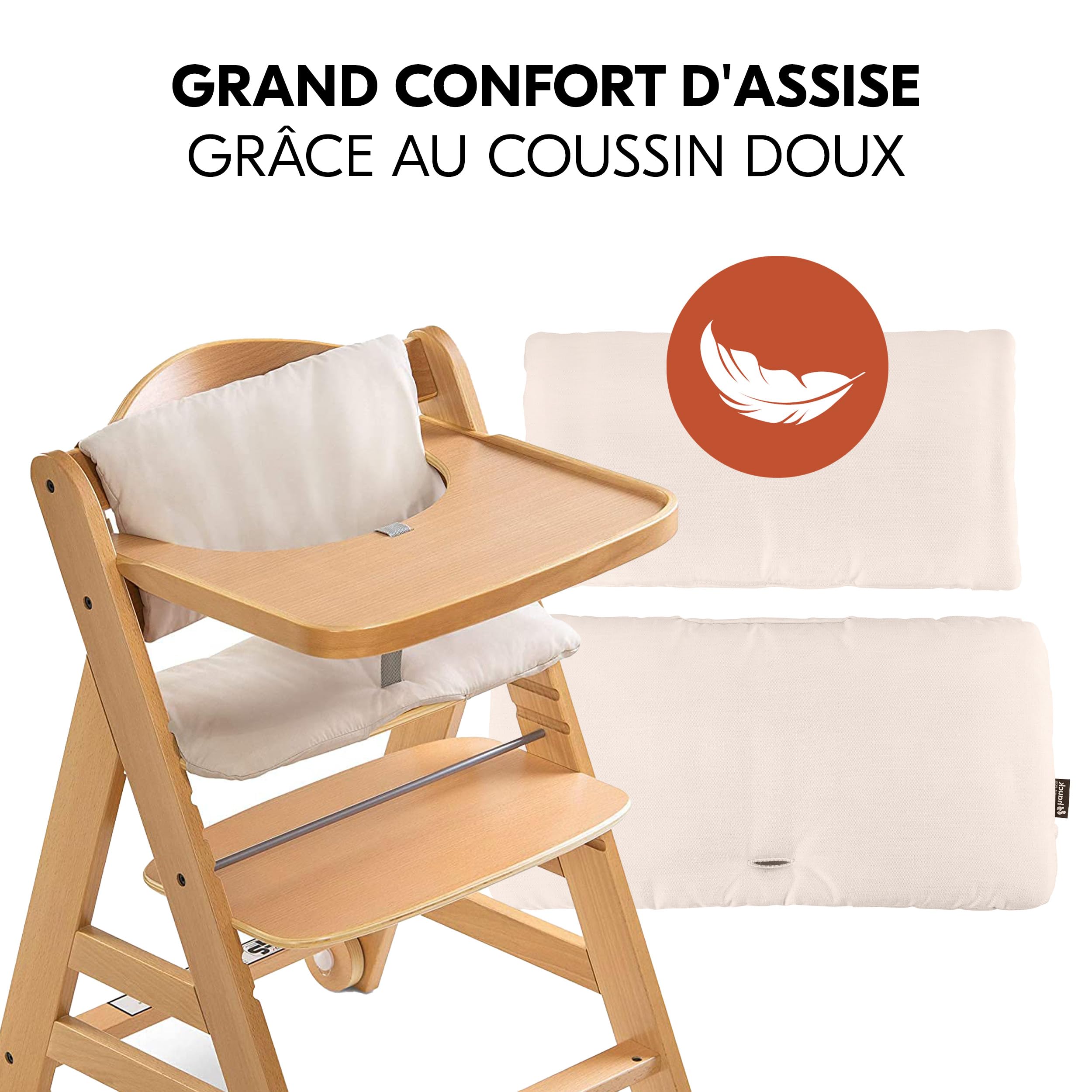 hauck Chaise Haute Bébé en Bois Alpha Move Newborn Set Deluxe - Inclus Accessoire Nouveau-né, Coussin d'Assise et Tablette Repas - Utilisable dès la Naissance, Réglable en Hauteur - Naturel Sable