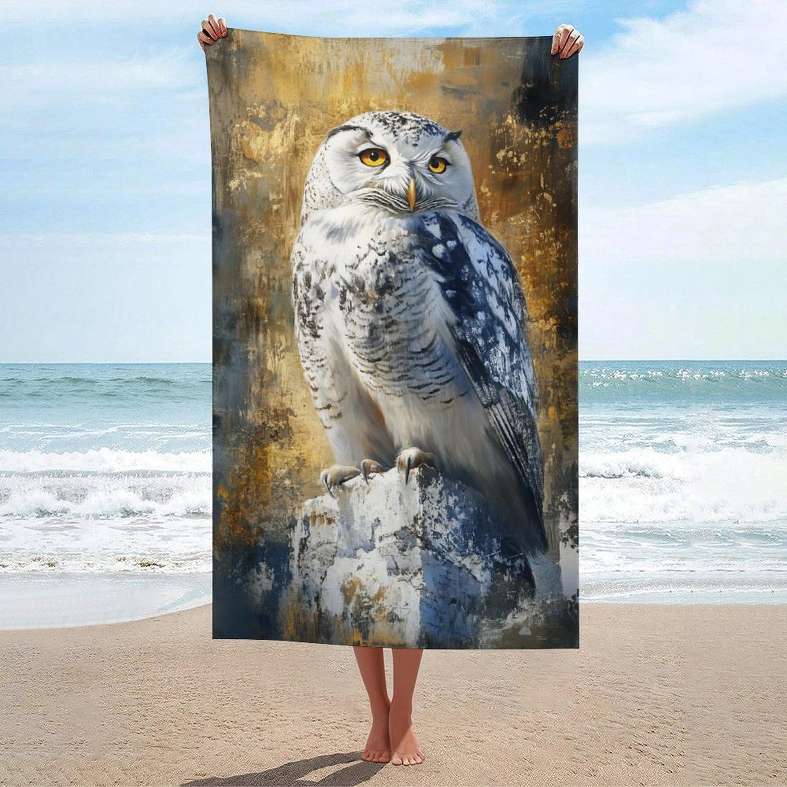 LSRCPD Owl in Romantic Surrealism Beach Towel Sand Free Microfiber Large Shower Towels Multipurpose Absorbent for Bathroom Pool 130x80 CM