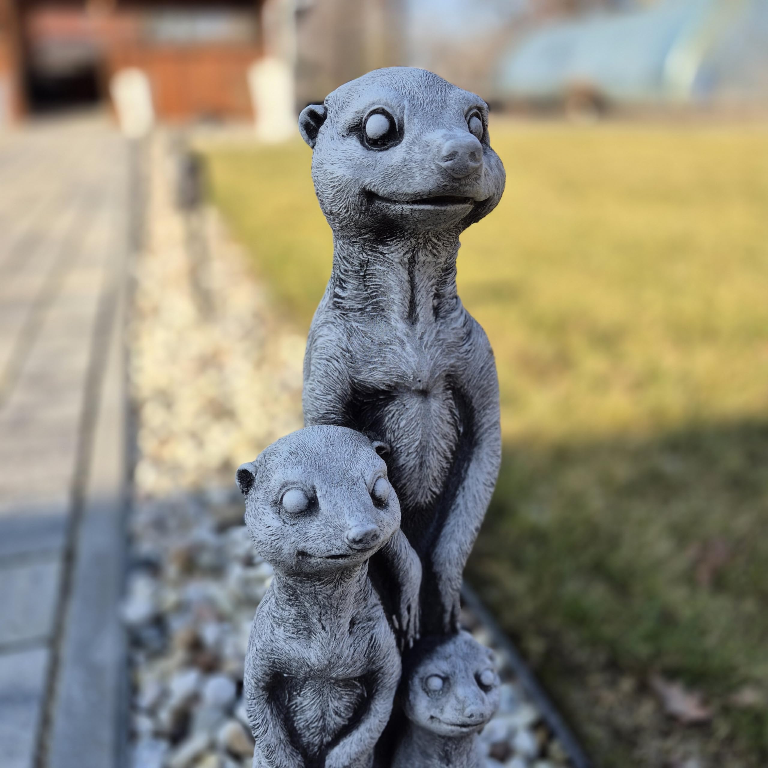 Figure suricate Famiglia – 50 cm, 9 kg – Statua in ghisa resistente alle intemperie e al gelo – Decorazione da giardino Animali, 3 Surykat grande, media e piccola figura