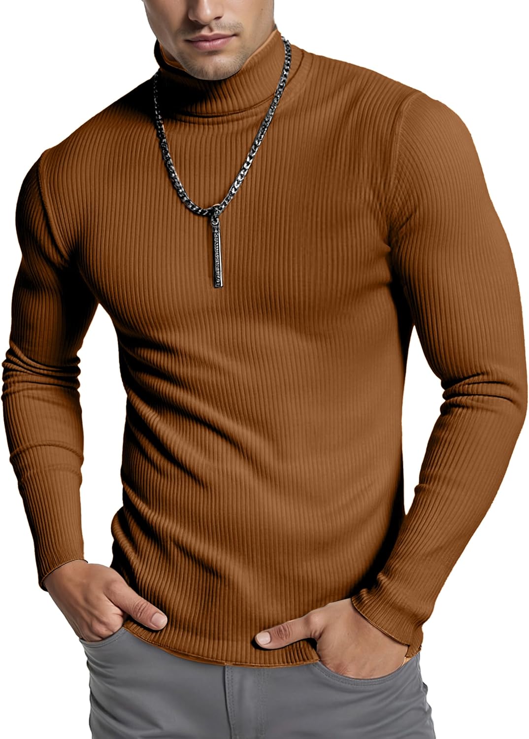 NY Threads Men's Ribbed Turtleneck Slim Fit Pullover Casual Long Sleeves Basic Top