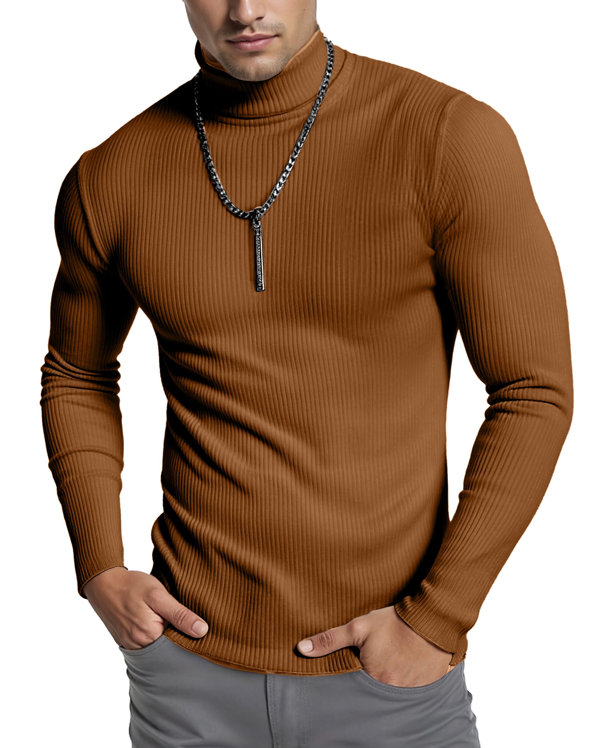 NY Threads Men's Ribbed Turtleneck Slim Fit Pullover Casual Long Sleeves Basic Top