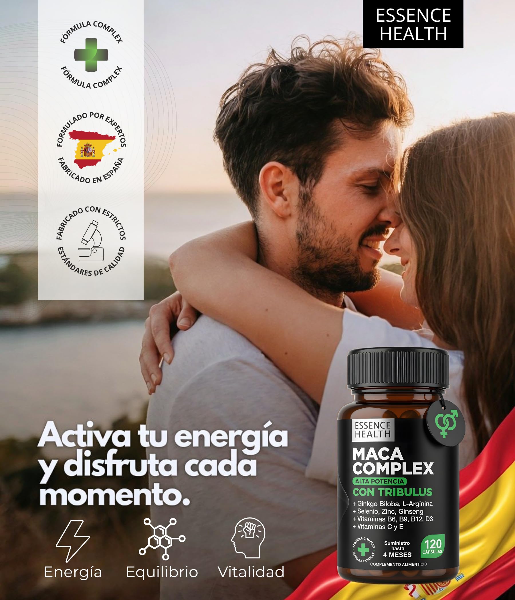 Maca Andina Negra Complex Alta Potencia | Maca Peruana con Tribulus y Ginseng | 120 Cápsulas Veganas | Mejora Equilibrio Hormonal | Rendimiento Ánimo Fuerza y Vitalidad |