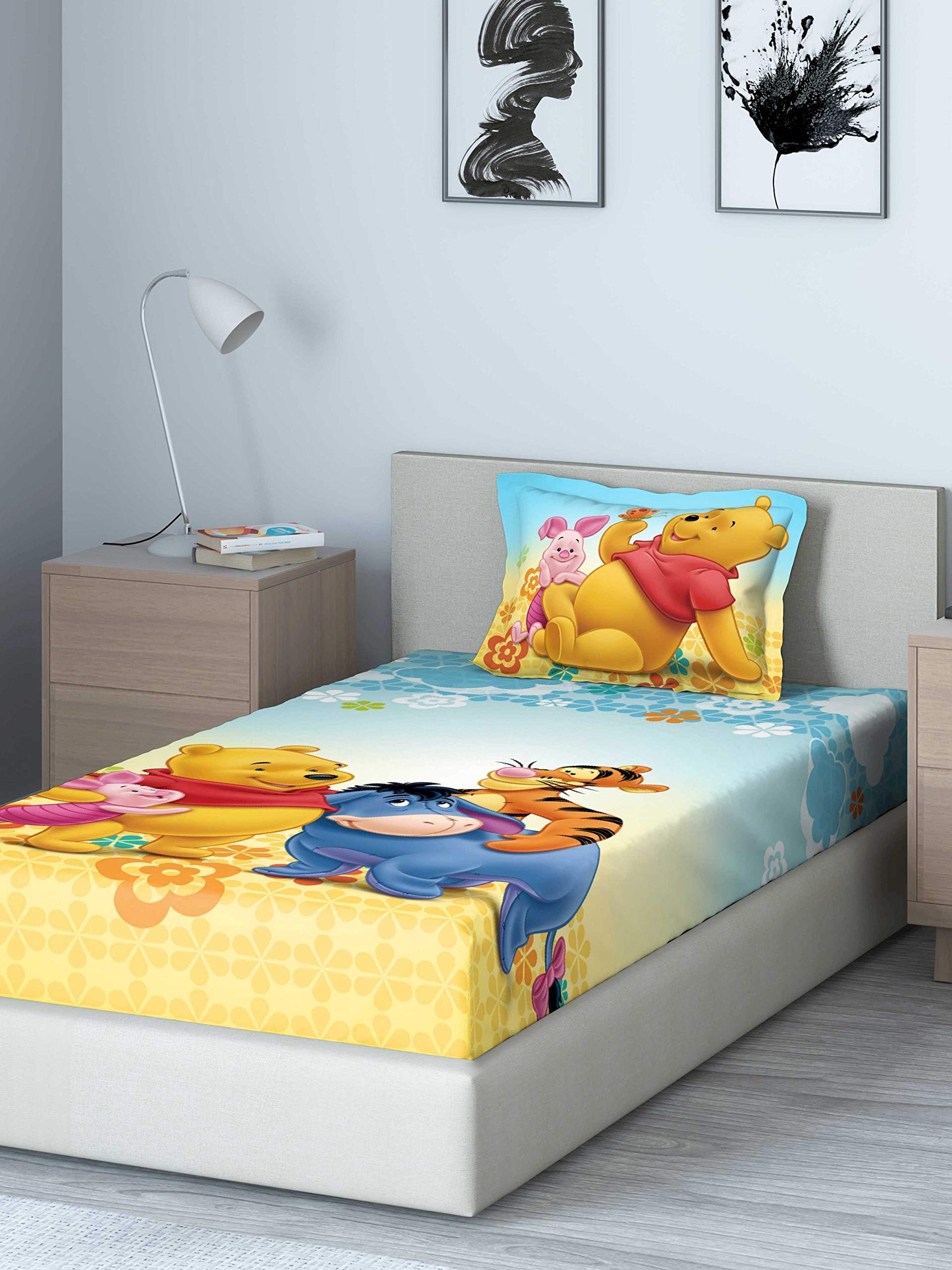 DDECOR Live beautiful 150TC Cotton Single Bedsheet with 1 Pillow Cover for Kids (Blue, 152 X 224 cm)