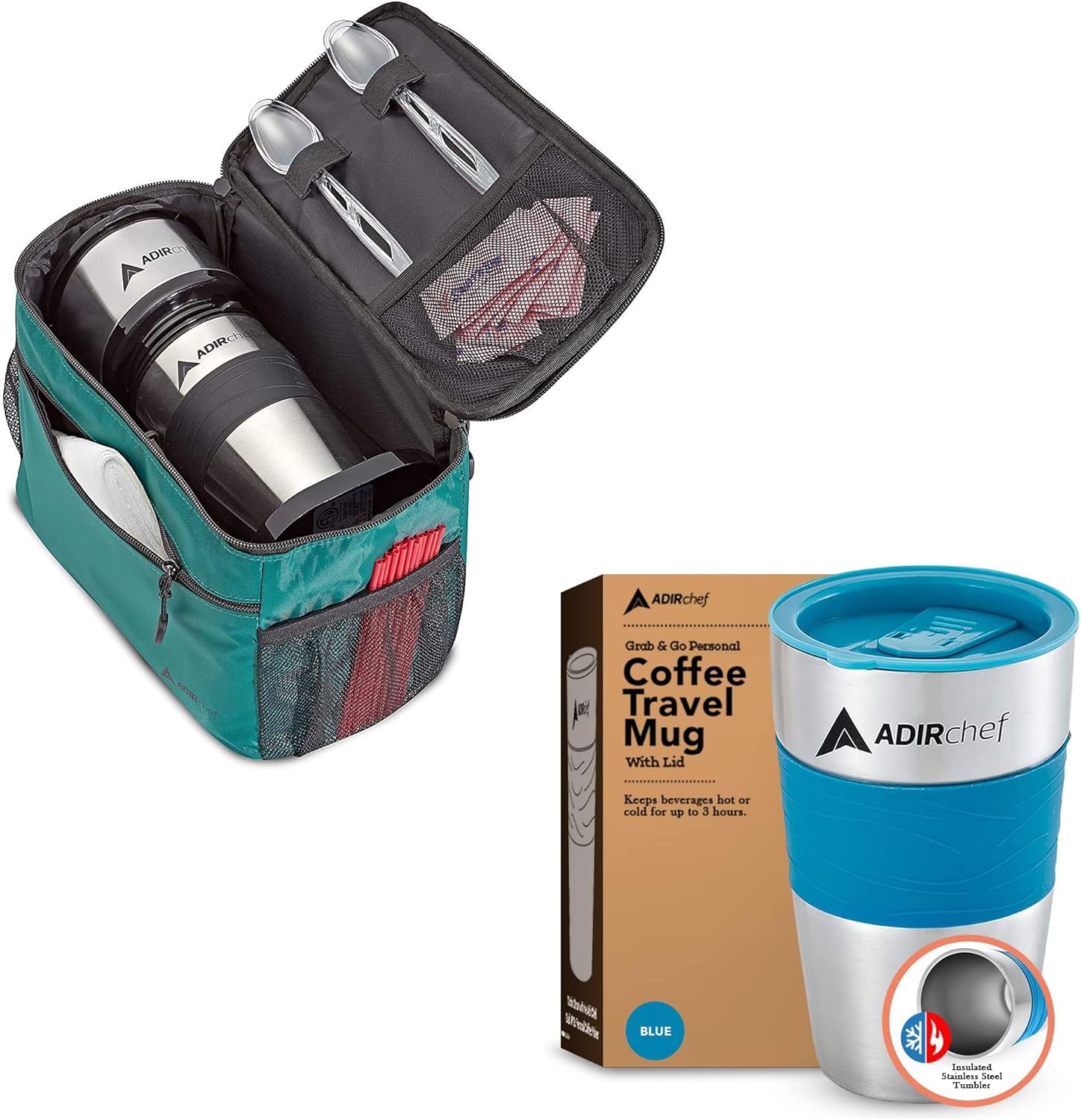 AdirChef Travel Coffee Mug 15 Oz (Crystal Blue) & Adir Mini