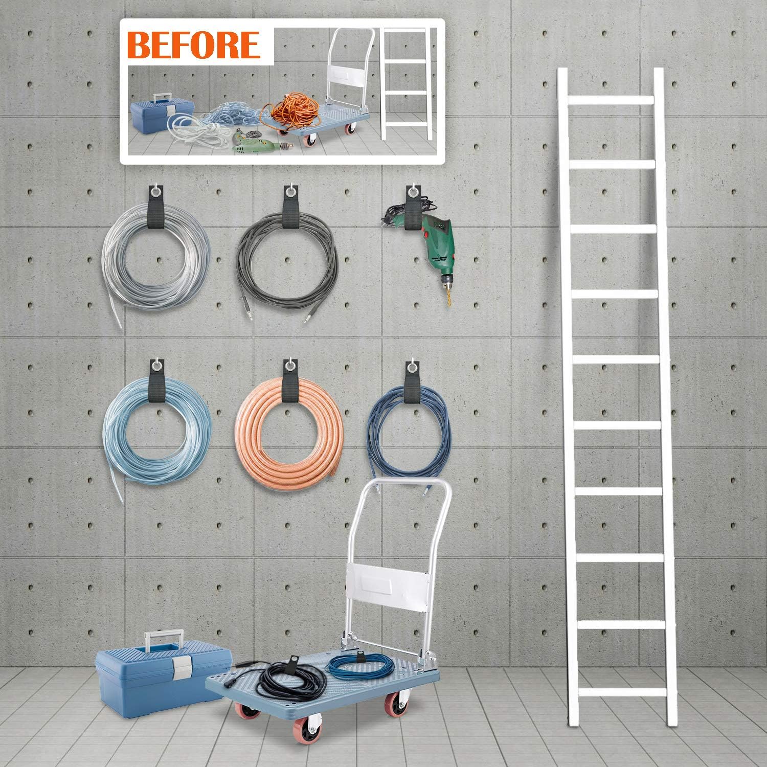 ZTSXLLIM Heavy-Duty Storage Straps (Assorted 10 Pack) - Extension Cord Storage, Organizer, Cord Wrap Keeper, Cable Straps for Tools, Hoses, Rope, RV, Workshop and Garage Wall Storage and Organization