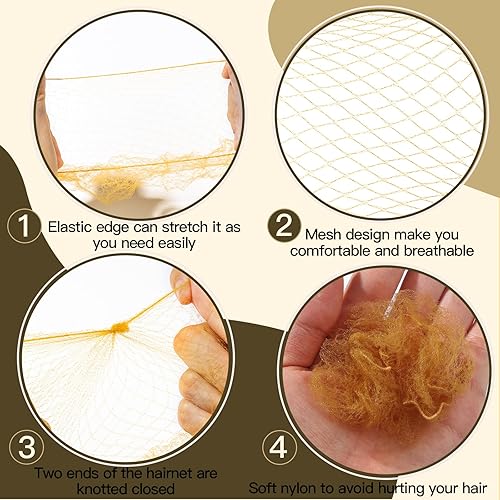 Miniatura 10 de FANDAMEI Juego de 20 redes invisibles y 40 pines en forma de U, 20 redes de cabello de 19.7in para moño de malla elástica marrón y 40 pines de moño