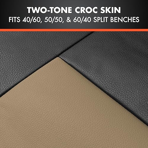 Miniatura 5 de BDK - Juego completo de fundas de asiento de coche Croc Skin de piel sintética de cocodrilo color beige, fundas de asiento de banco dividido