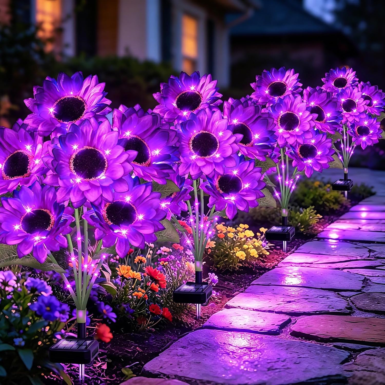 VOOKRY Solar Flowers Outdoor Waterproof, 8 Pack Garden Lights with Swaying Firefly Lights, Flower Light Garden Decor for Yard Patio Pathway Lawn Grave, Gardening Gifts for Women Mother's Day