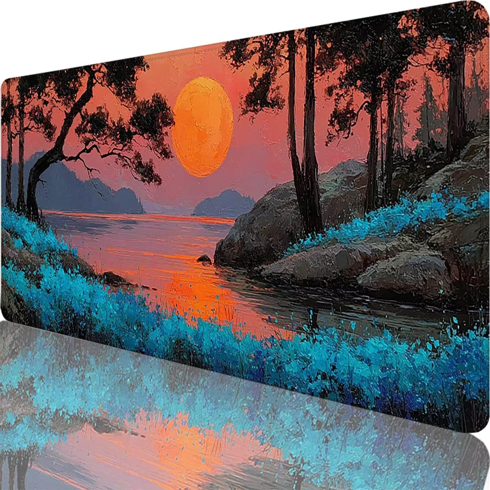 Podkładka pod mysz do gier w kolorze pomarańczowym, duża podkładka pod mysz XXL 1200 x 600 x 3 mm, podkładka pod mysz z zachodem słońca do klawiatury i biura, akcesoria do gier, zmywalna