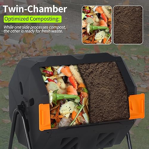 Miniatura 3 de Contenedor de compostaje para exteriores de 43 galones, compostador de doble cámara, contenedor de compostaje resistente para jardín, cocina, patio,