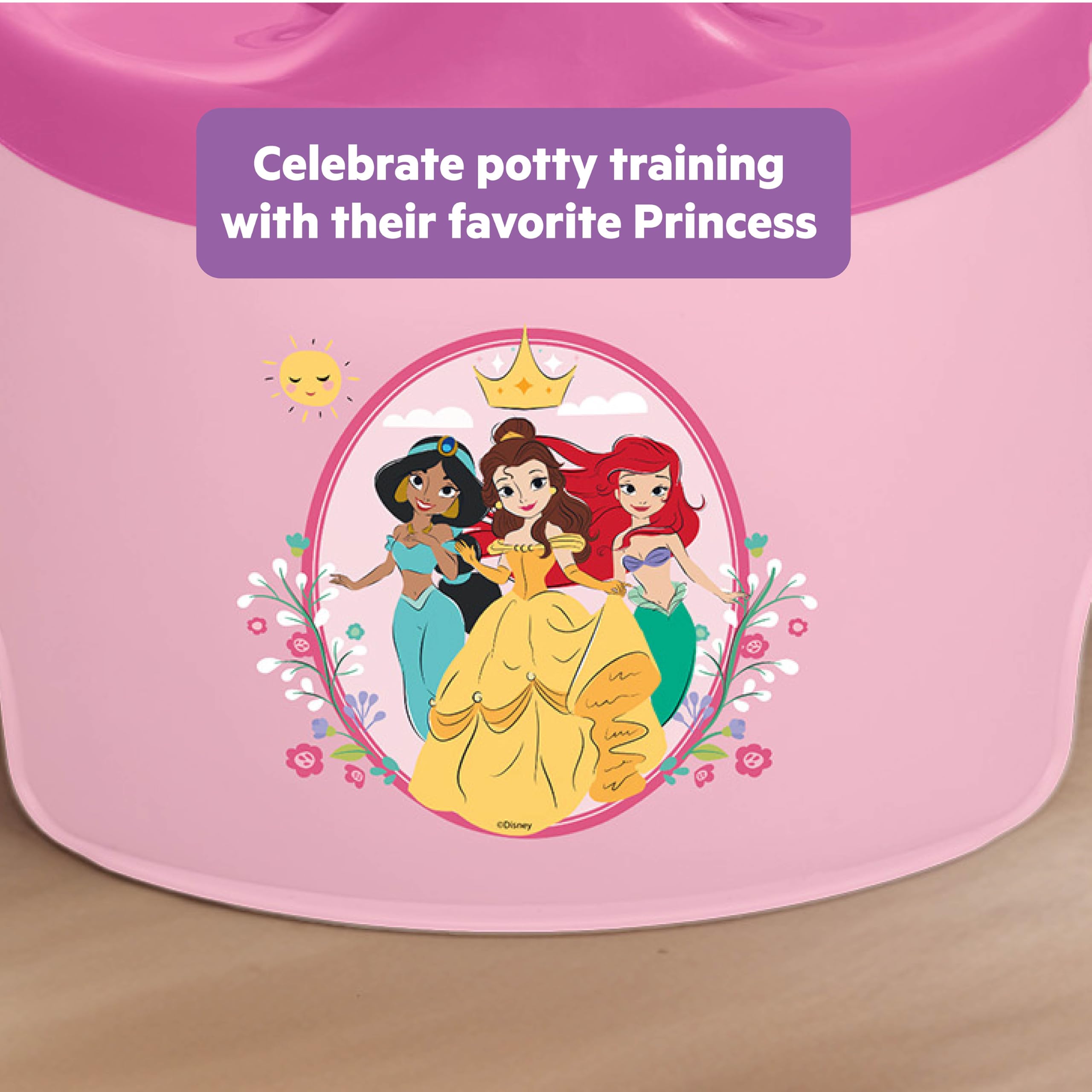 Bright Starts Disney Princess Full Comfort Potty Training Toilet, Easy Clean Removable Bowl, Splash Guard, High Back for Comfort & Stability, Toddlers up to 50 lbs - 5