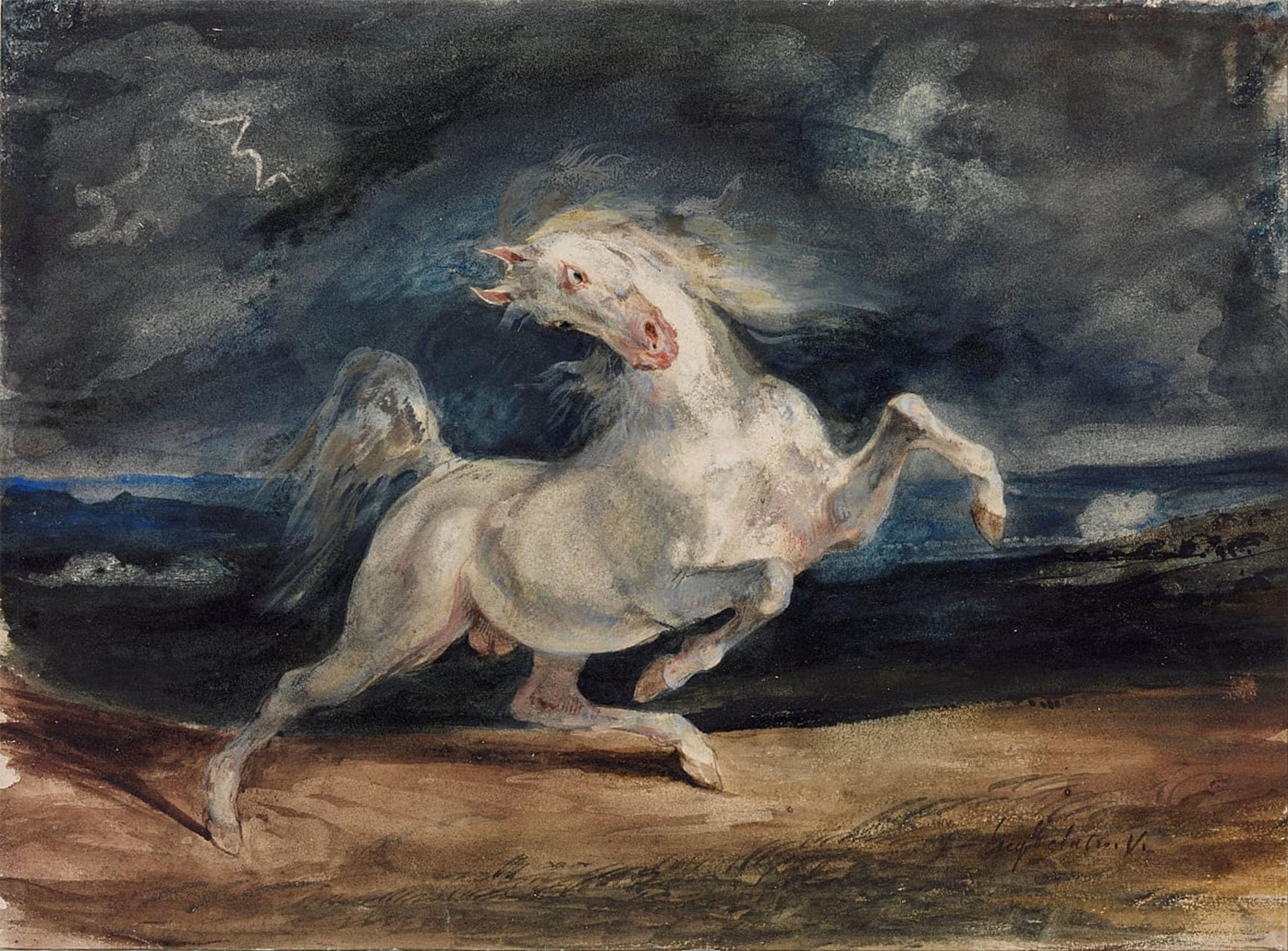 Artxlxxbn No Frame Famous Painting Canvas Artwork Graffiti Print Horse Frightened By Ferdinandeugene Delacroix Portrait Canvas Image For Home Decor 60X90cm