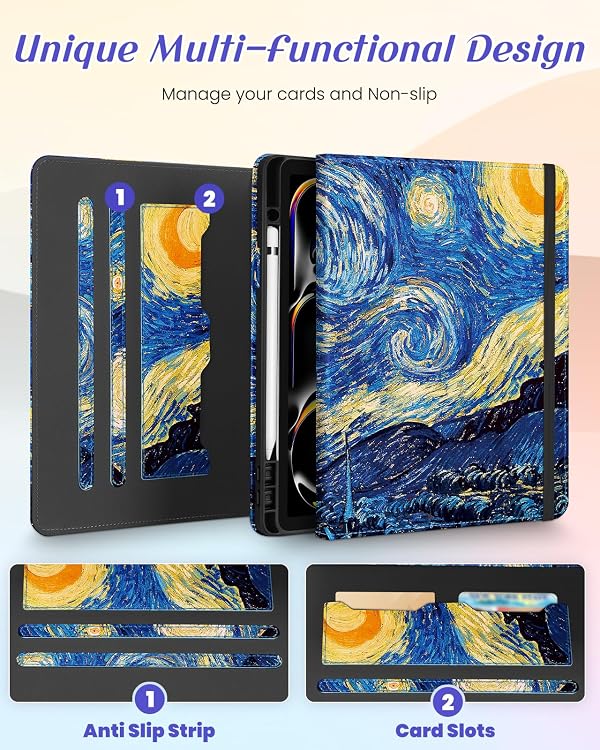 Kidcube for iPad Pro 13 Inch Case M4 2024 - Women Girls Kids Cute Rotating Stand Folio Cover with Pencil Holder & Card Slot Cool Unique Teens Design for iPad Pro 13 Inch Case 2024 (A2925 A2926 A3007) by Kidcube - Image 2