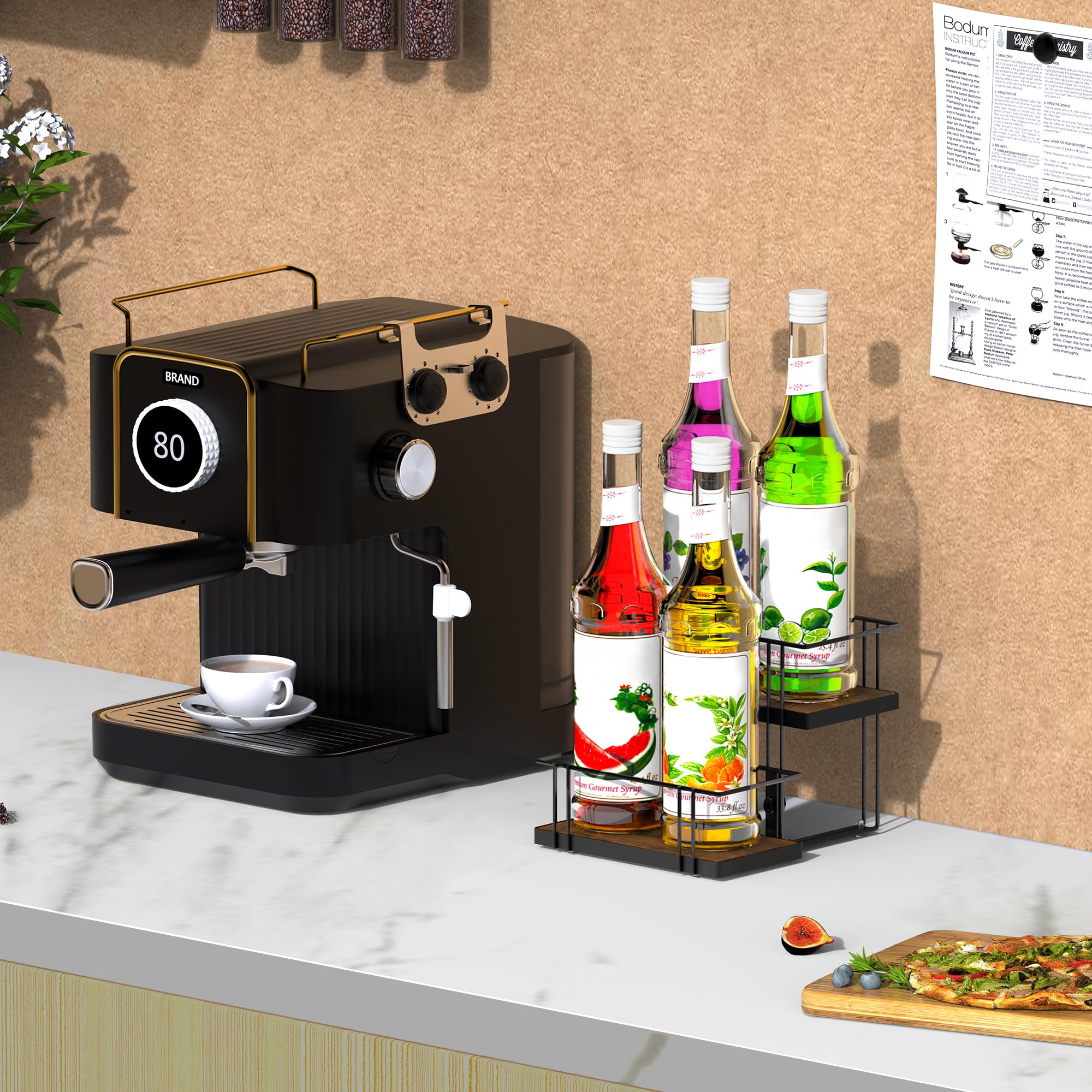 Alyoen Kaffeesirup-Organizer, 4 Flaschen, Sirup-Halter für Kaffeebar, kleines Kaffee-Bar-Organizer, Regal, Kaffeestation-Organizer für Arbeitsplatte, Wein, Likör