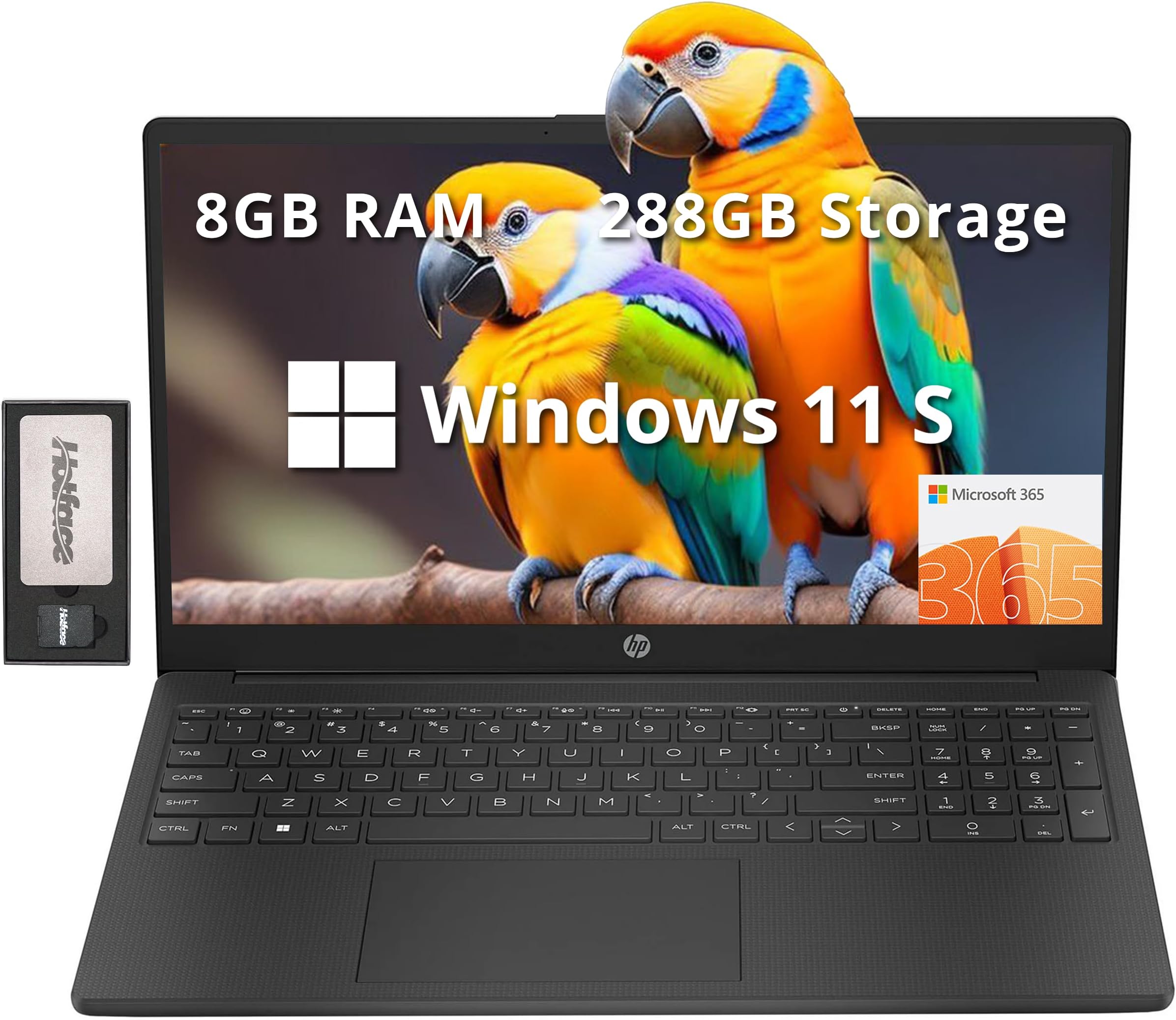 HP 15.6" HD Laptop, Intel N200 Processor, 8GB RAM, 288GB Storage(128GB SSD+160GB Docking Station Set), Intel UHD Graphics, Numeric Keypad, HD Webcam, Wi-Fi 6, 1 Year Office 365, Win 11 S, Black