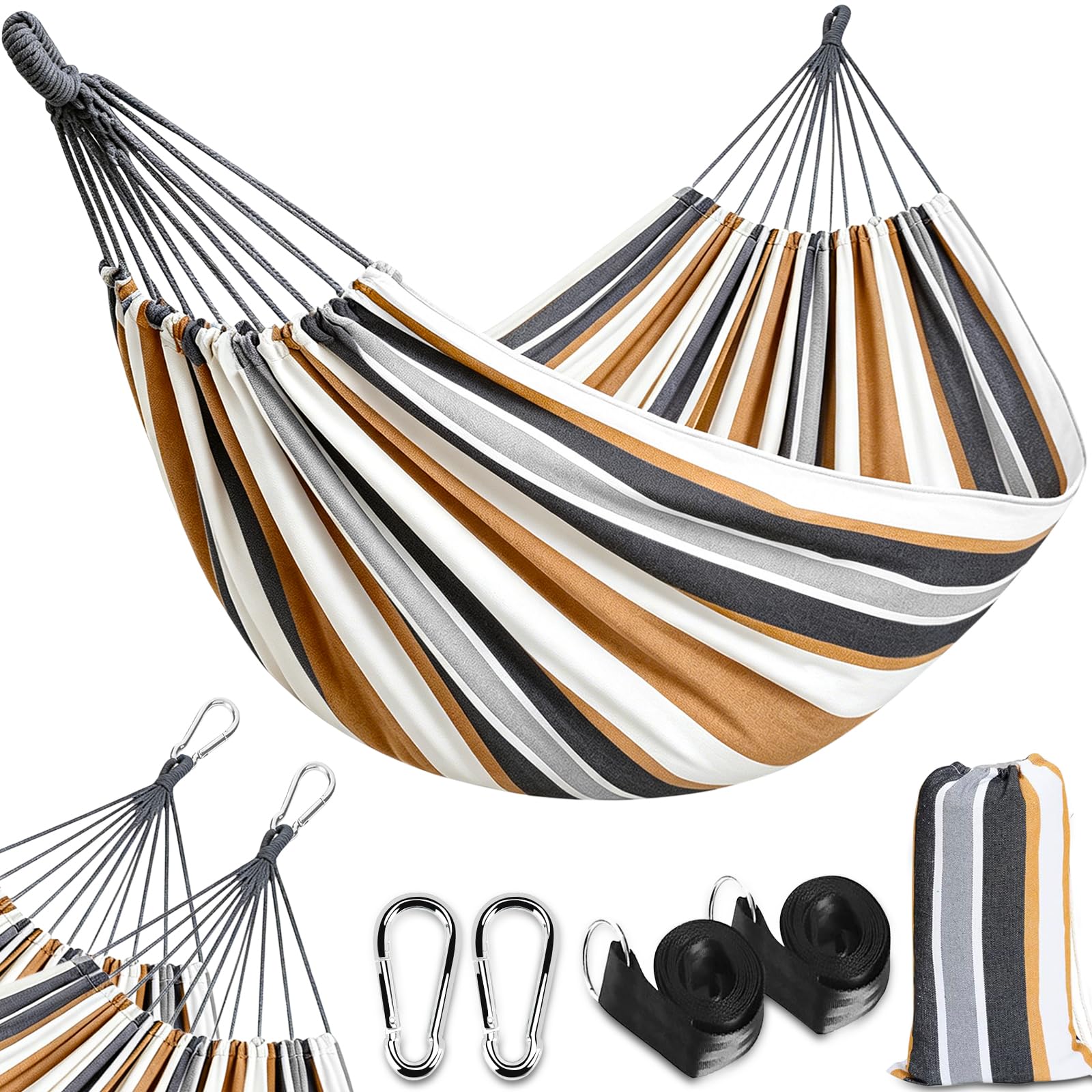 Xunivers Natural Outdoor Hammock With Mosquito Net, Ultralight Travel Camping Hammock, Maximum Load 200 Kg, Includes 2 Premium Carabiners, 2 X Nylon Slings