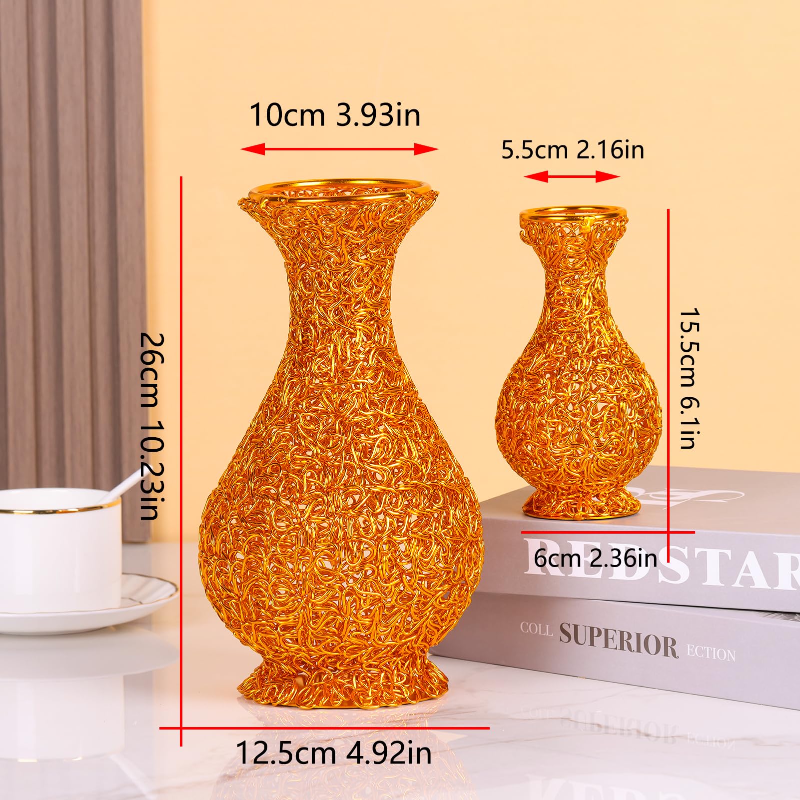 Amazon.co.jp: ゴールドメタル花瓶、手作りの金属製装飾フラワー花瓶