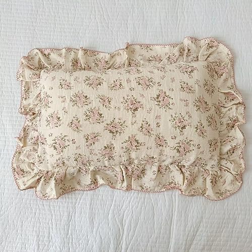 Vista 159 de BuLuTu Funda de almohada de muselina de algodón para niños pequeños, tamaño estándar, estampado de flores de Galsang, suave funda de almohada