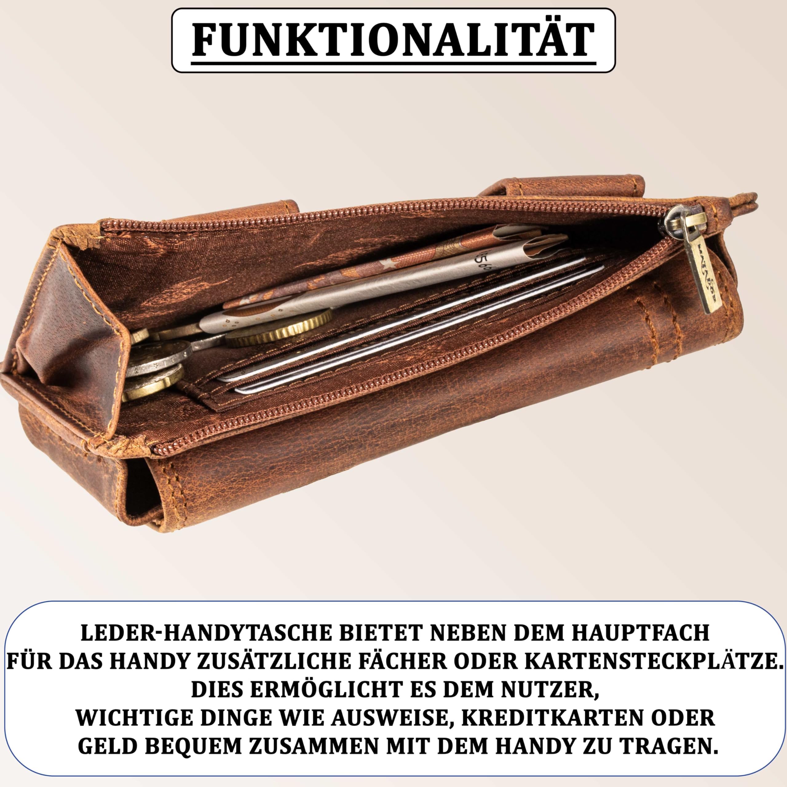 MATADOR 2in1 Echtleder Handytasche Gürtel mit Reißverschlussfach #Brisbane, mit edler Geschenkbox und RFID Schutz, Elegante Handy Gürteltasche Leder für Smartphone bis 6,1 Zoll