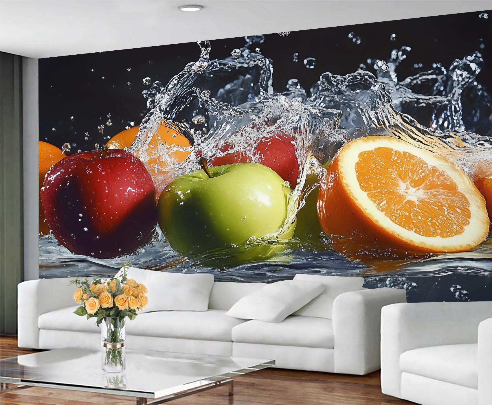 GIVLWF Fresh Fruits Wallpaper & Mural, Red and Green Wallpaper for Living Room, Oranges Wall Paper for Bedroom, Refreshing Still Life Murals & Room Decor - Non Self Adhesive