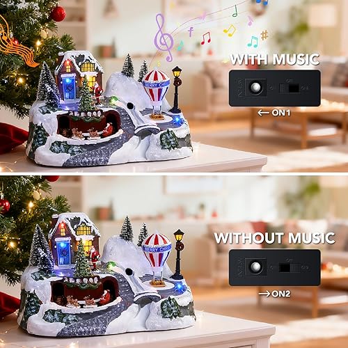 Miniatura 3 de Casa de pueblo navideño con tren, 8 canciones de Navidad y luces LED, edificios coleccionables para decoración interior del hogar de vacaciones