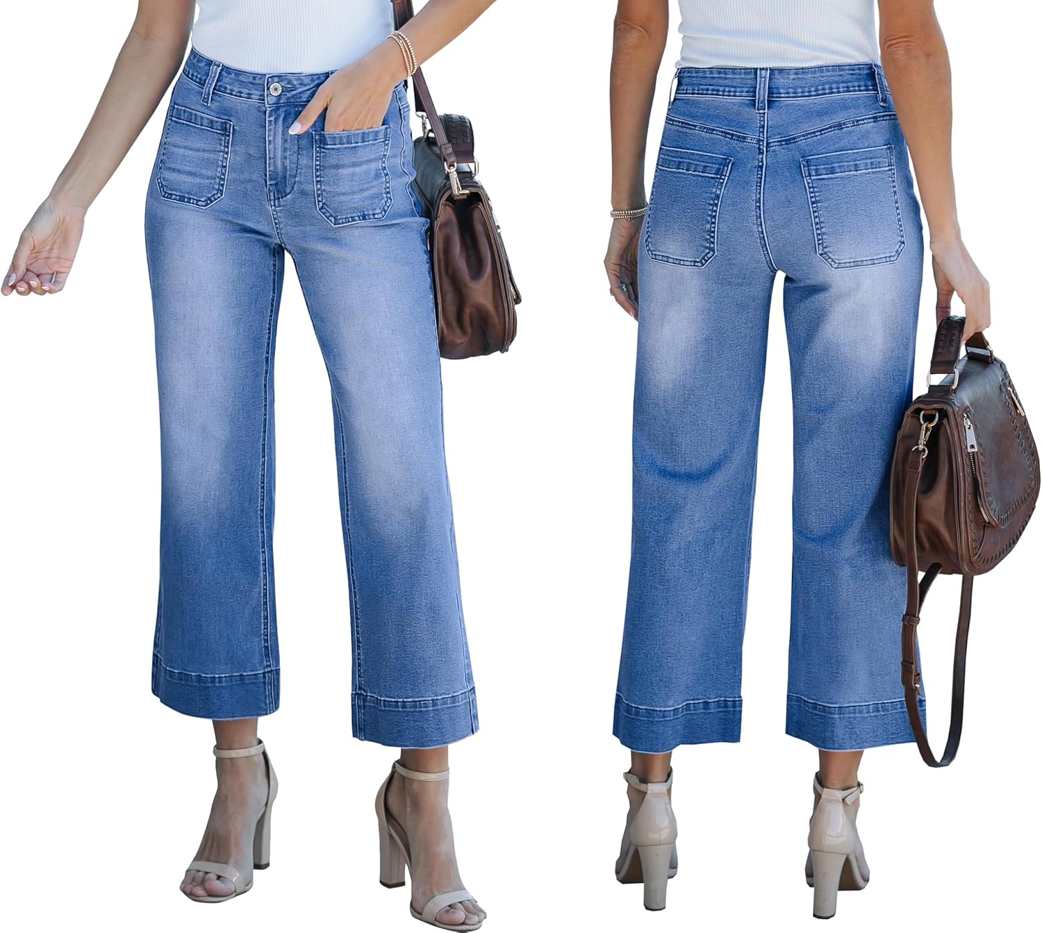 Women's Cropped Wide Leg Jeans Butterfly Straight High Waisted Baggy Flared Jeans Stretchy Trendy Petite Denim Pants - Image 7