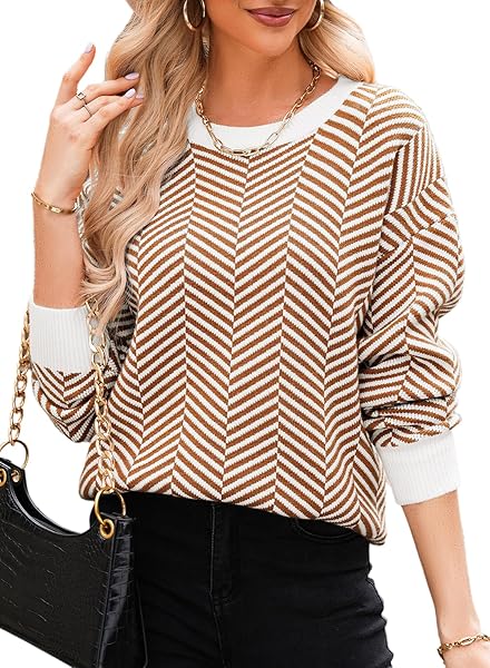 Dokotoo Women's Crewneck Cute Sweaters 2024 Striped Colorblock Fall Winter Knitted Pullover Tops