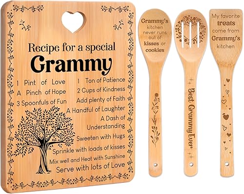 Miniatura 32 de Regalos de cumpleaños para mamá - "Receta para una mamá especial". Juego de tablas de cortar y utensilios de bambú grabados. Regalos de cumpleaños