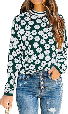 PRETTYGARDEN Women's Knit Sweater Casual Crewneck Long Sleeve Floral Print Lightweight Pullover Sweatshirt