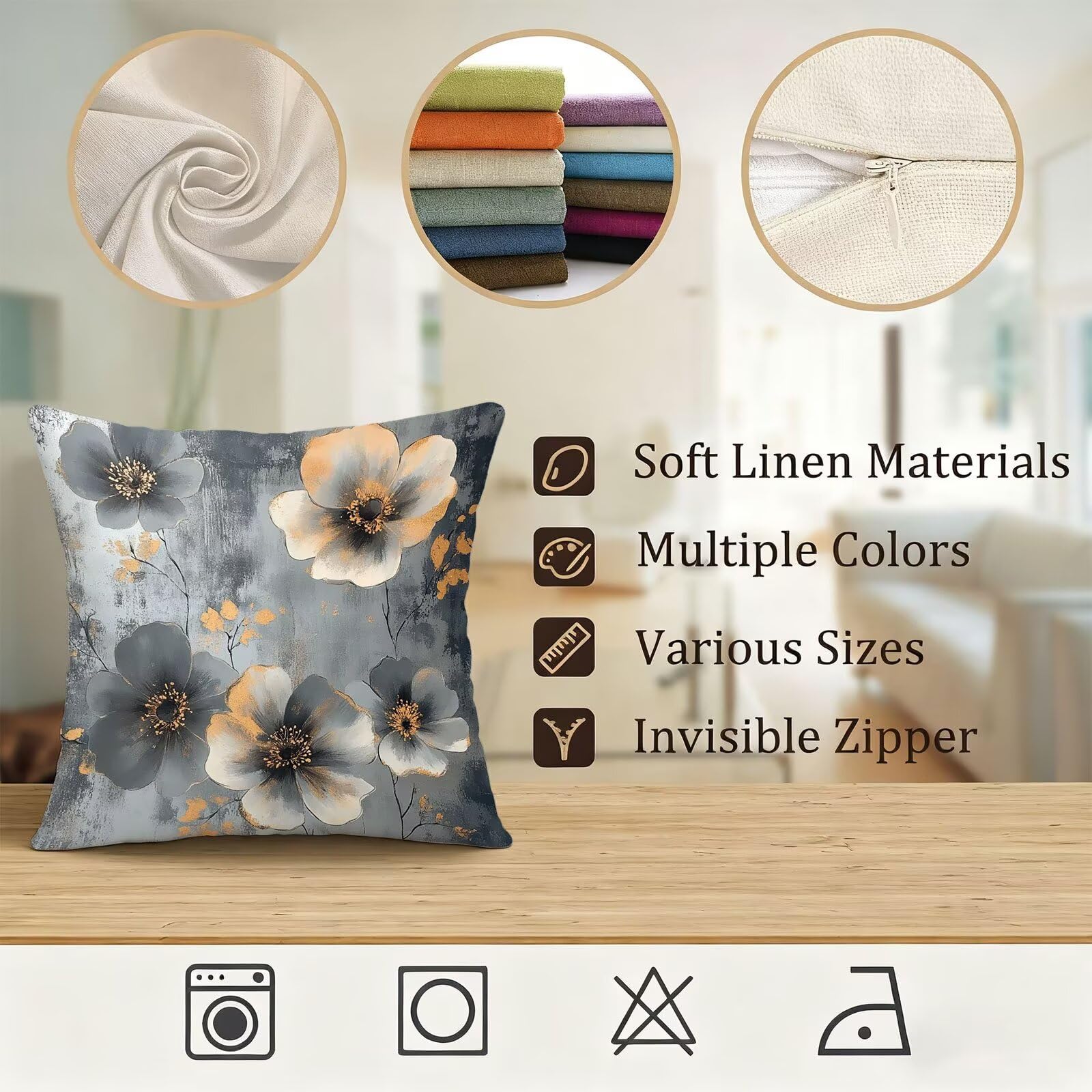 Gris Funda Cojin 60x60 Flor Funda Almohada 60x60 Cojines Sofa Súper Suave Fundas Cojines Decorativos Fundas Almohadas 4 Piezas Almohada Cervicales y Cuello, para Hogar Cama Salon Decoracion E - 543