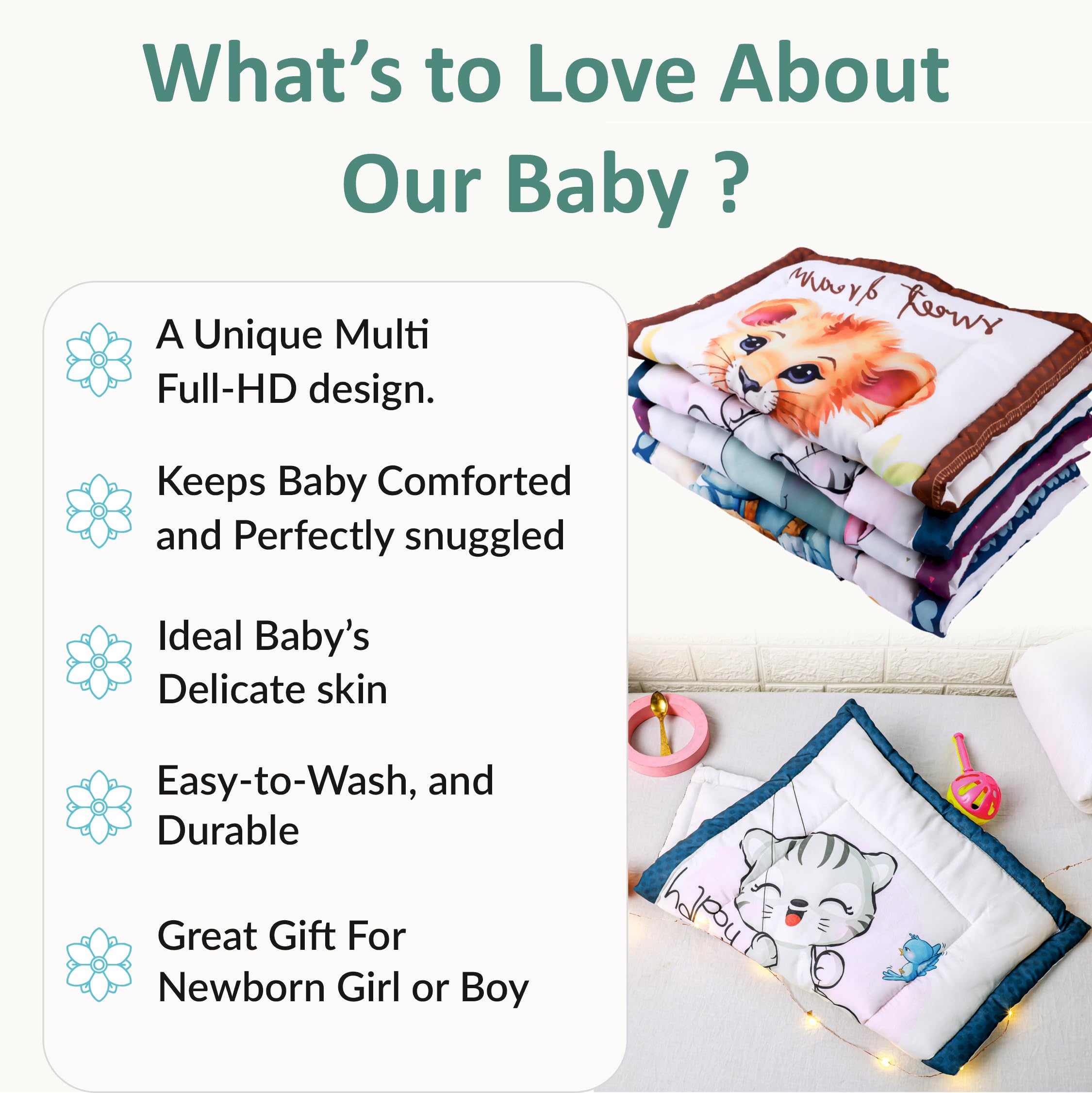 Novo Baby Newborn Soft Cotton Godadi | Kids gaddi | Crib Sheet | Baby mat | Godari |Bedding Set| Matress | Bed | Baby Bedding Set for New Born (Pack of 3) - Image 9 thumbnail