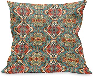 Ambesonne Turquoise Throw Pillow Cushion Case, Indigenous Art Drawing Folk Tile Tribal, Decorative Square Accent Pillow Co...