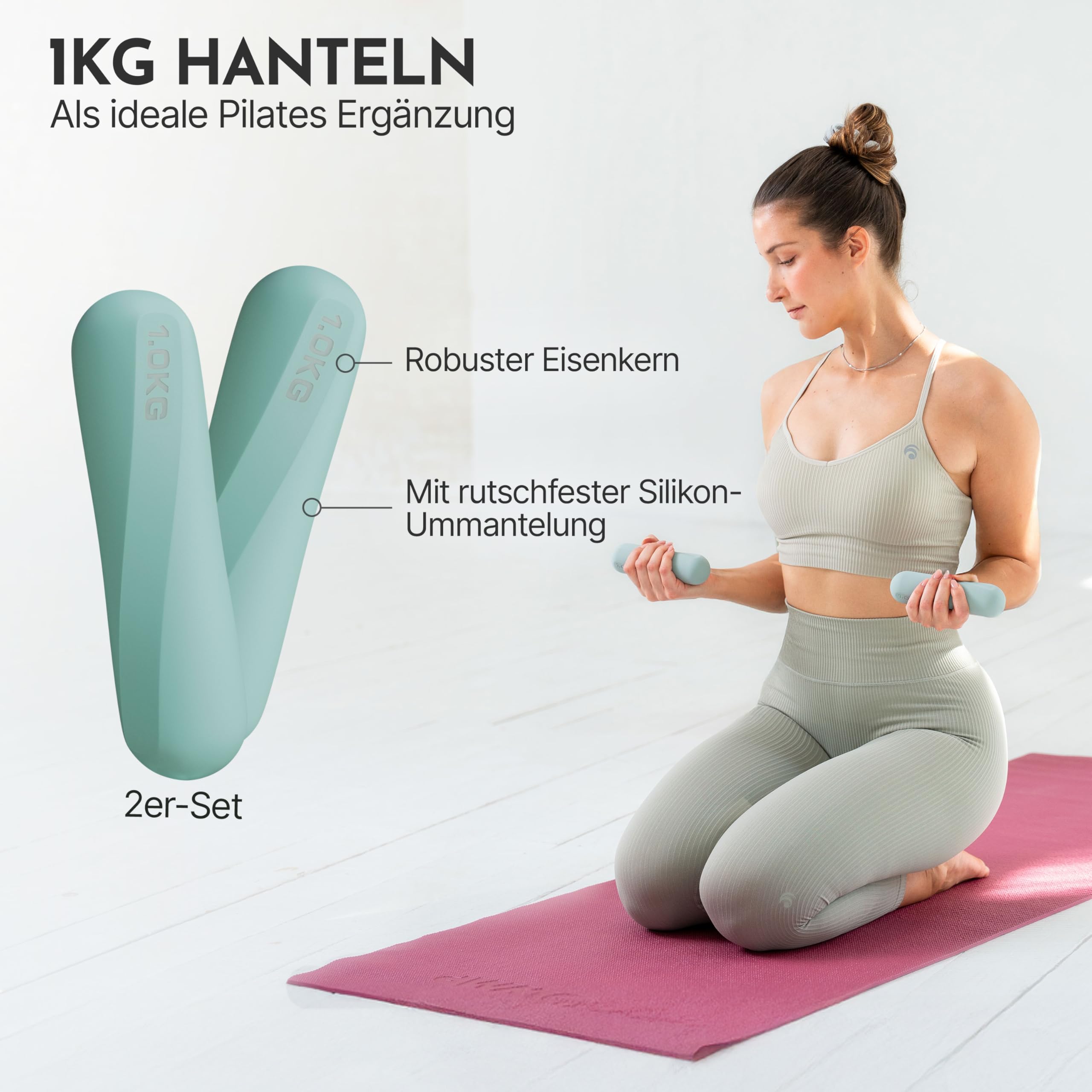 NEOLYMP Pilates Set für Zuhause – Pilates Ball, Pilates Ring & Gewichte – Komplettes Pilates Zubehör Set – inkl. Pilates Bänder, 1kg Hanteln & E-Book – Pilates Essential Kit