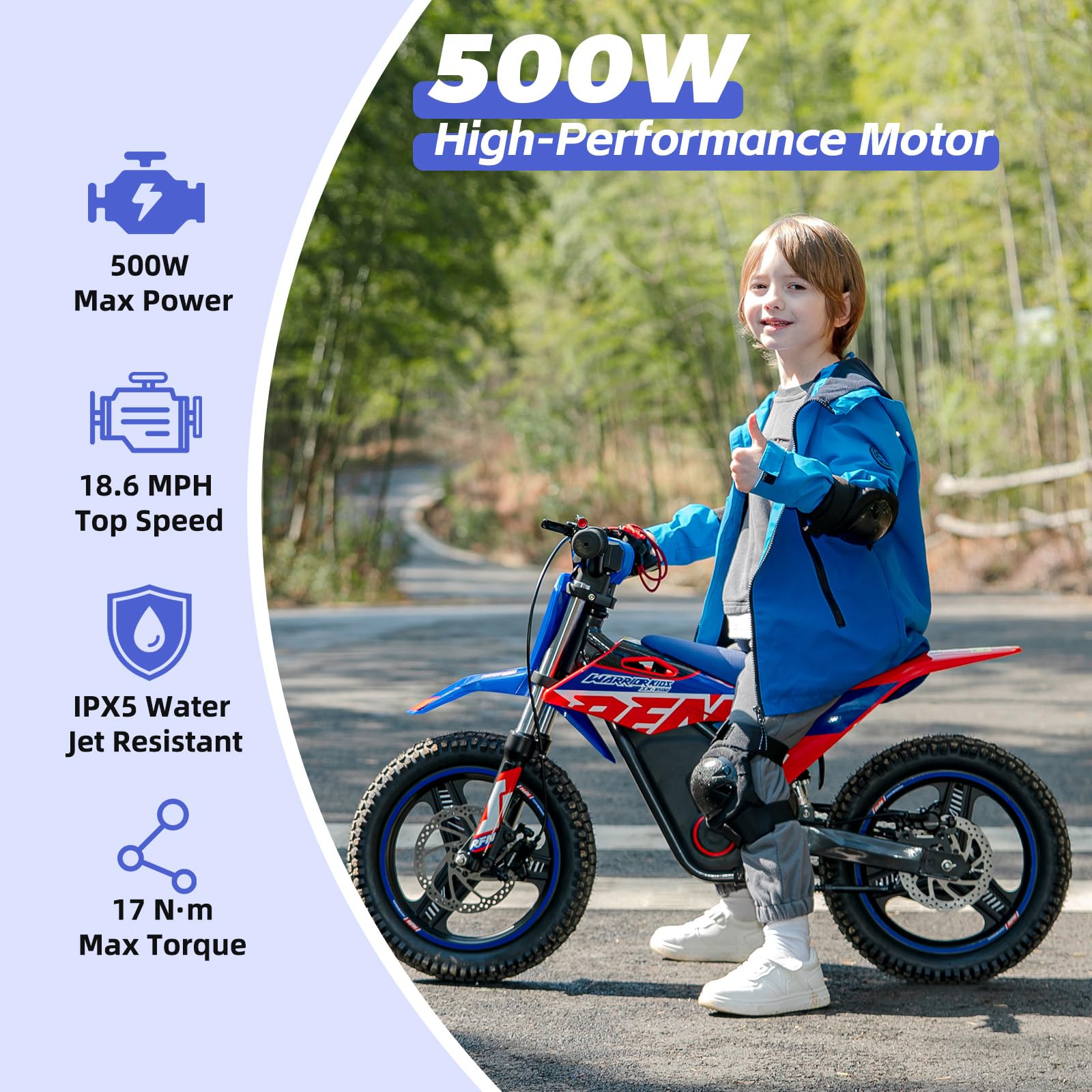 RFN SX-E350 36V Kinder Elektro Dirt Bike Elektromotorrad für Kinder 350W Motor 500W Spitzenleistung 14 Zoll Offroad Bike 20 km Reichweite 3 Gänge für 4 bis 8 Jahre