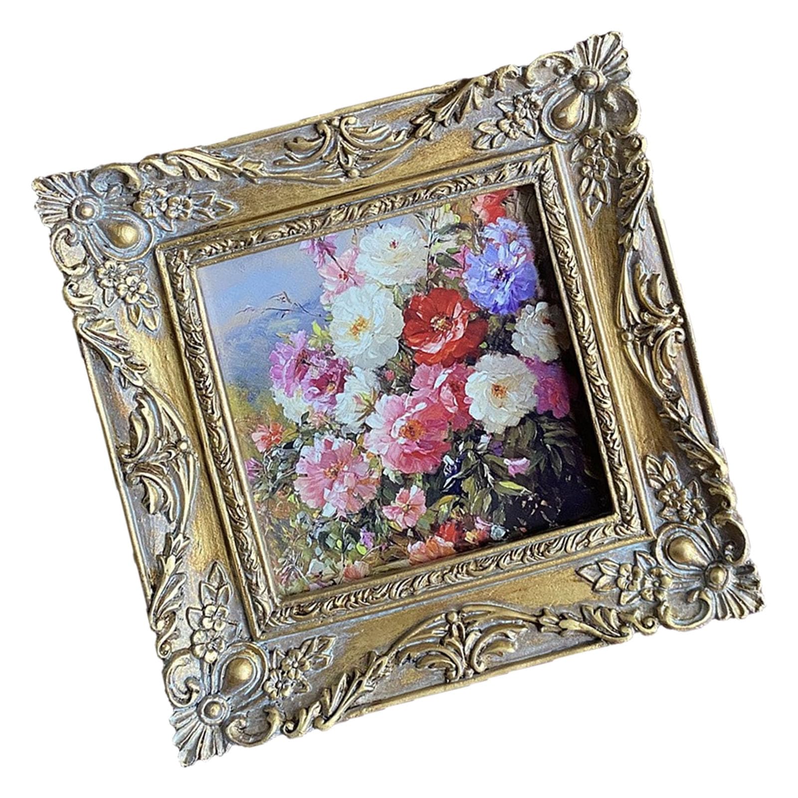 Shntig Antique Golden Photo Frame Resin Decors Florals Pattern Picture Frame for Wedding Pictures and Art Print Tabletop Display Ornate Embossing Photo
