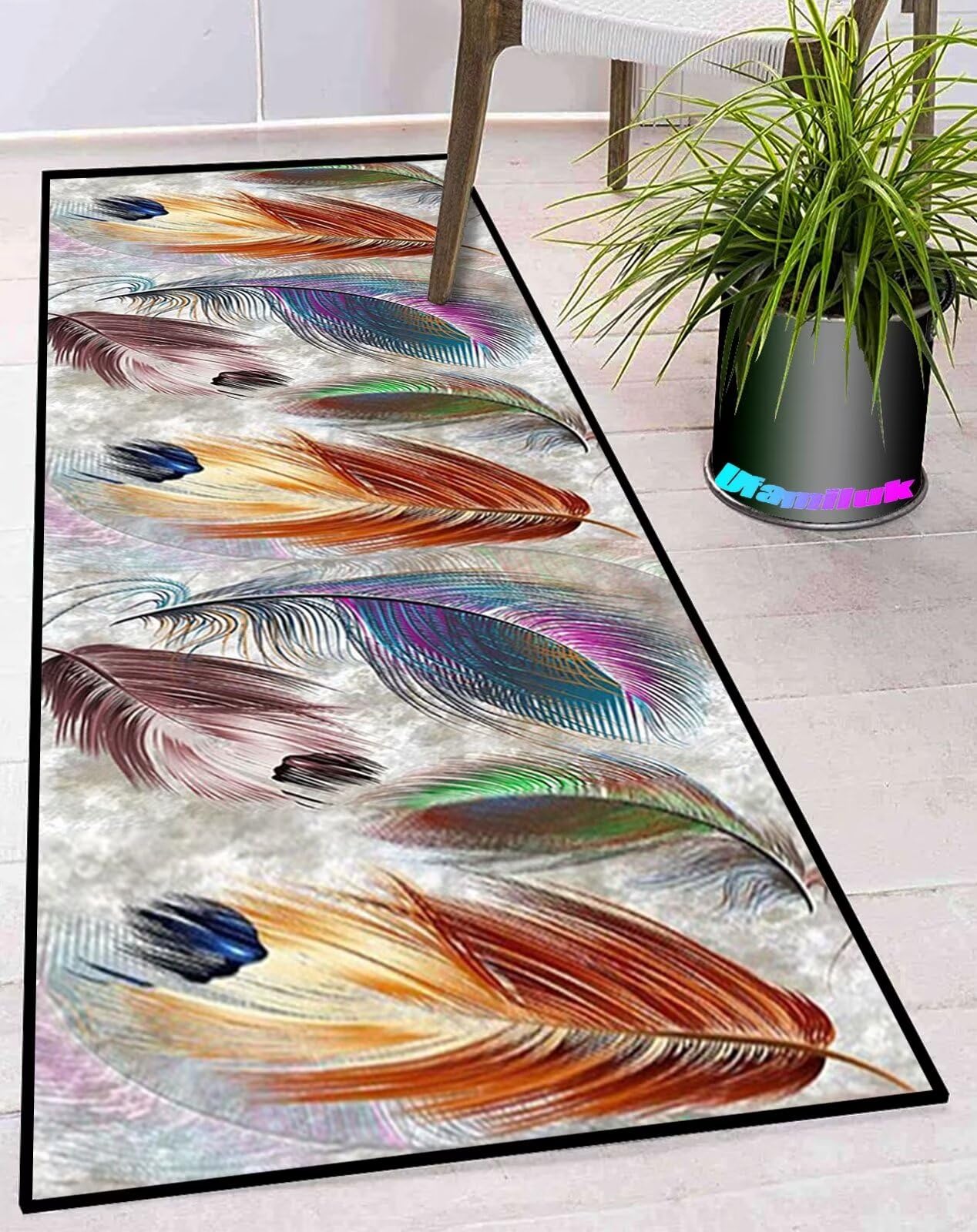 paillasson Entree Exterieur Lavable antiderapant Long Moderne Motifs Géométriques Tapis Cuisine Vinyle pour Magasin événements et fêtes cinéma église 120x180cm Plumes colorées ColorG