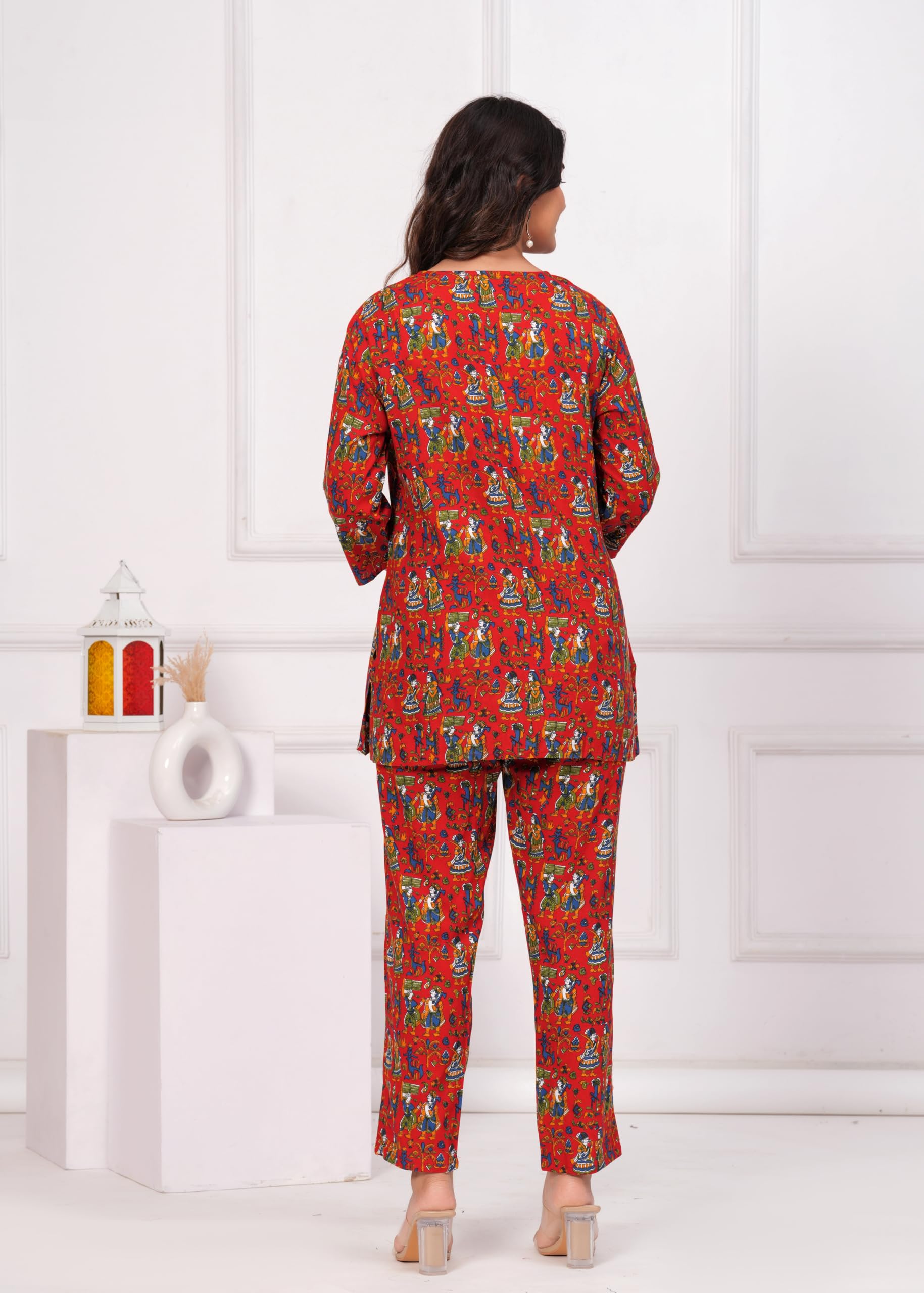 Jikonet Women Cotton Printed Co-Ord Set Kurta Set With Pant Set (Maroon, X-Small)