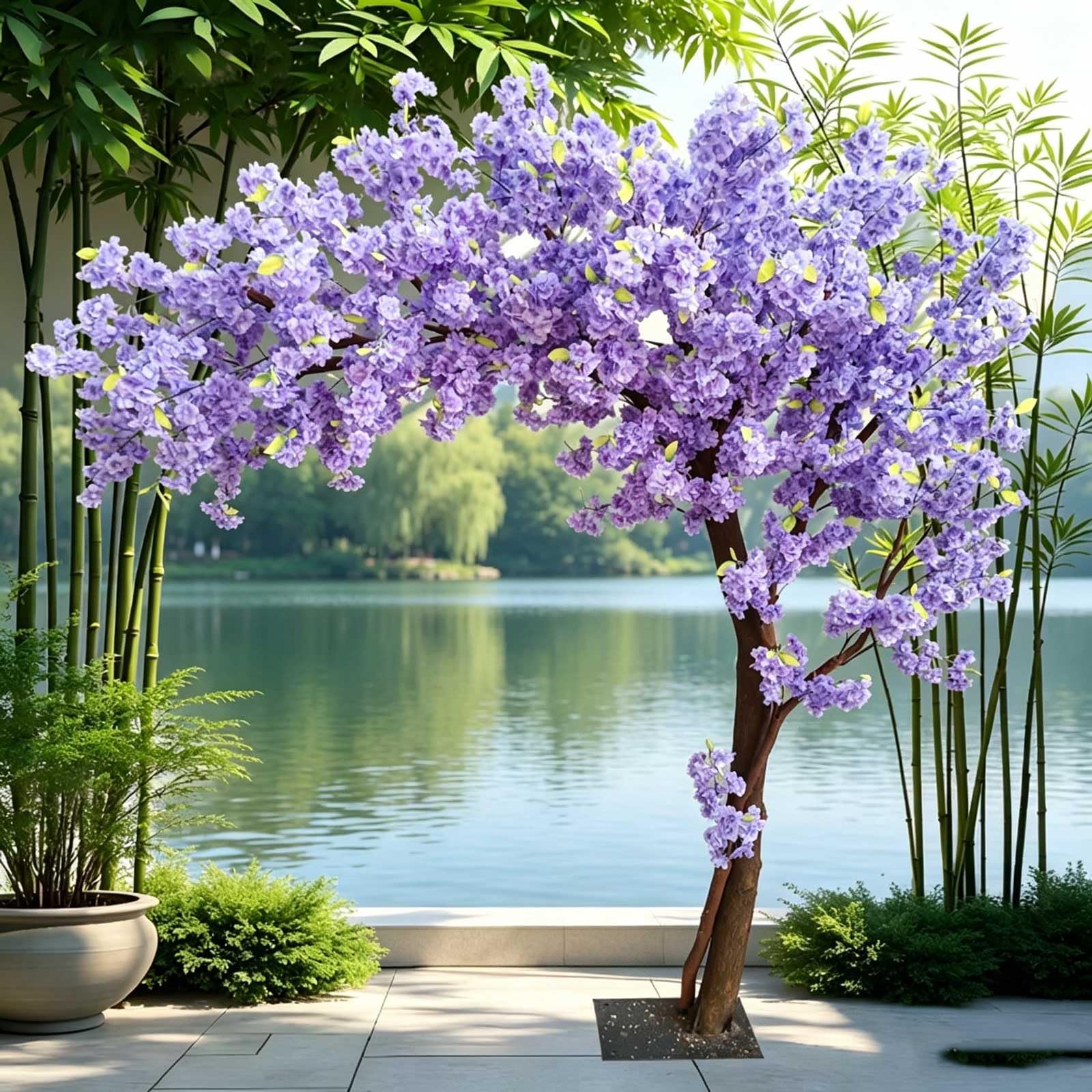KIBONCY Large Blue-Purple Artificial Cherry Blossom Trees for Indoor/Outdoor Wedding Decoration in Shopping Malls(5x4m)