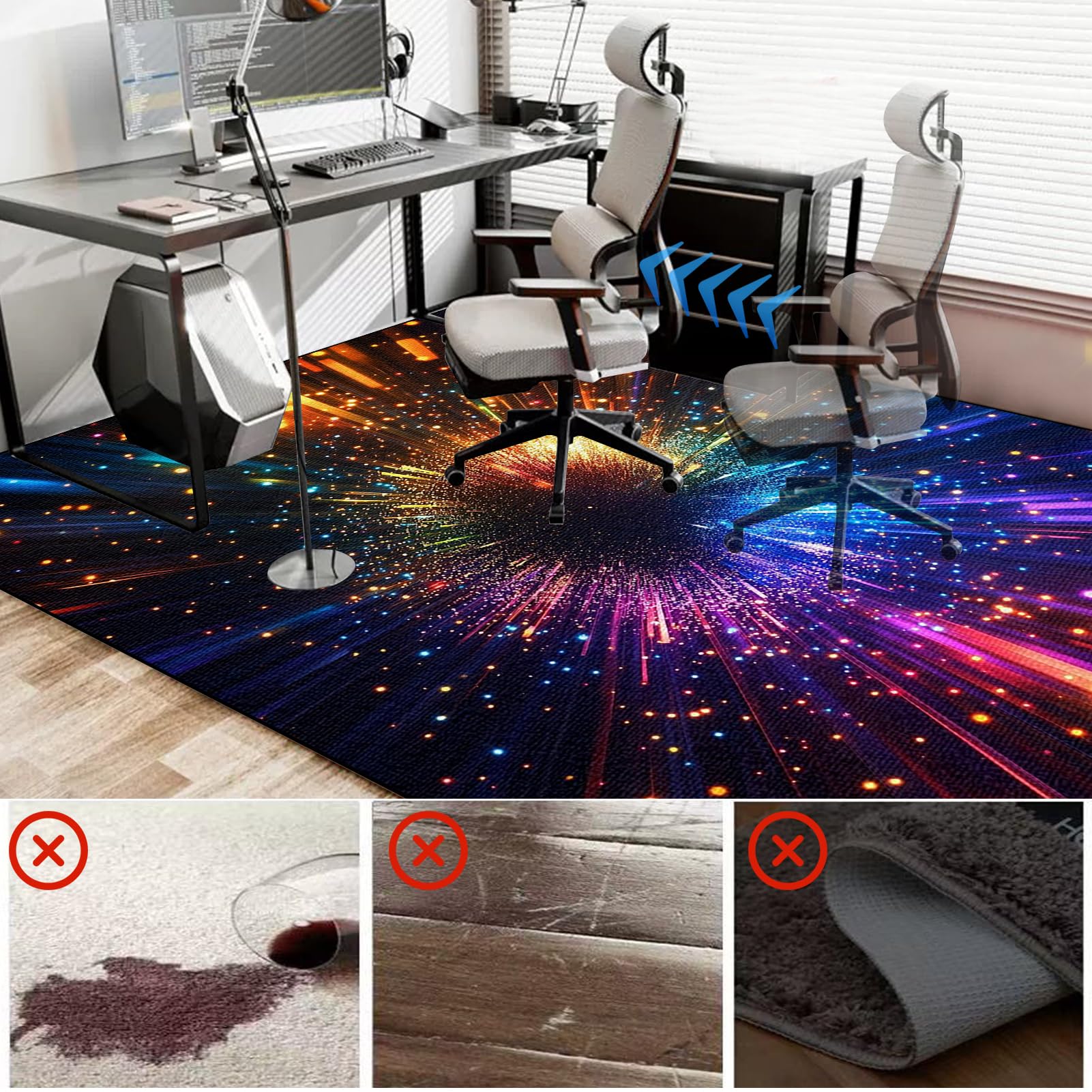 Tappeto Ufficio Salvapavimento Antiscivolo Tappeto per Sedia Gaming Tappeto per Sedia con Ruote Tappetino per Pavimenti Duri Tappetino per Sedia da Gaming per Parquet e Pavimenti Duri 110 x 150 cm
