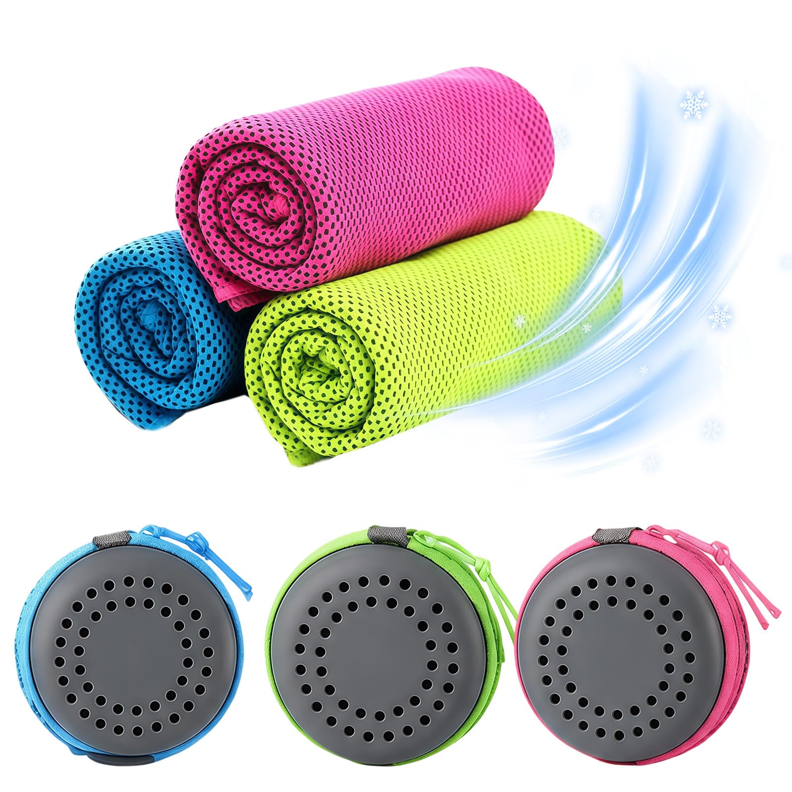 XQMMGO 3 Pack Cooling Towels (30x90cm), Instant Cold Microfibre Ice Towel for Neck with Portable Case & Clip, Quick Dry Breathable Gym Towel for Sports, Running, Yoga, Golf, Travel & Heat Relief