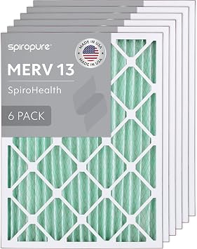 SpiroPure 15X20X2 MERV 13 Pleated Air Filters - Made in USA 6 Pack