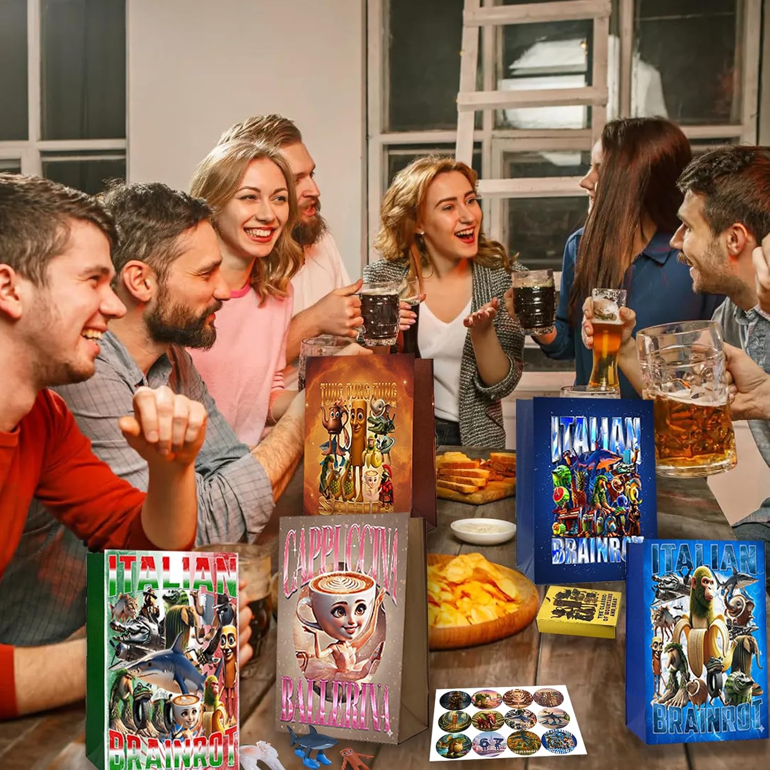 12PCS Italian Brainrot Party Favor Bags, 12 Unique Meme-Inspired Paper Gift Bags for Themed Celebrations, Birthday Decorations, Treat Stations and Party Supplies image 4