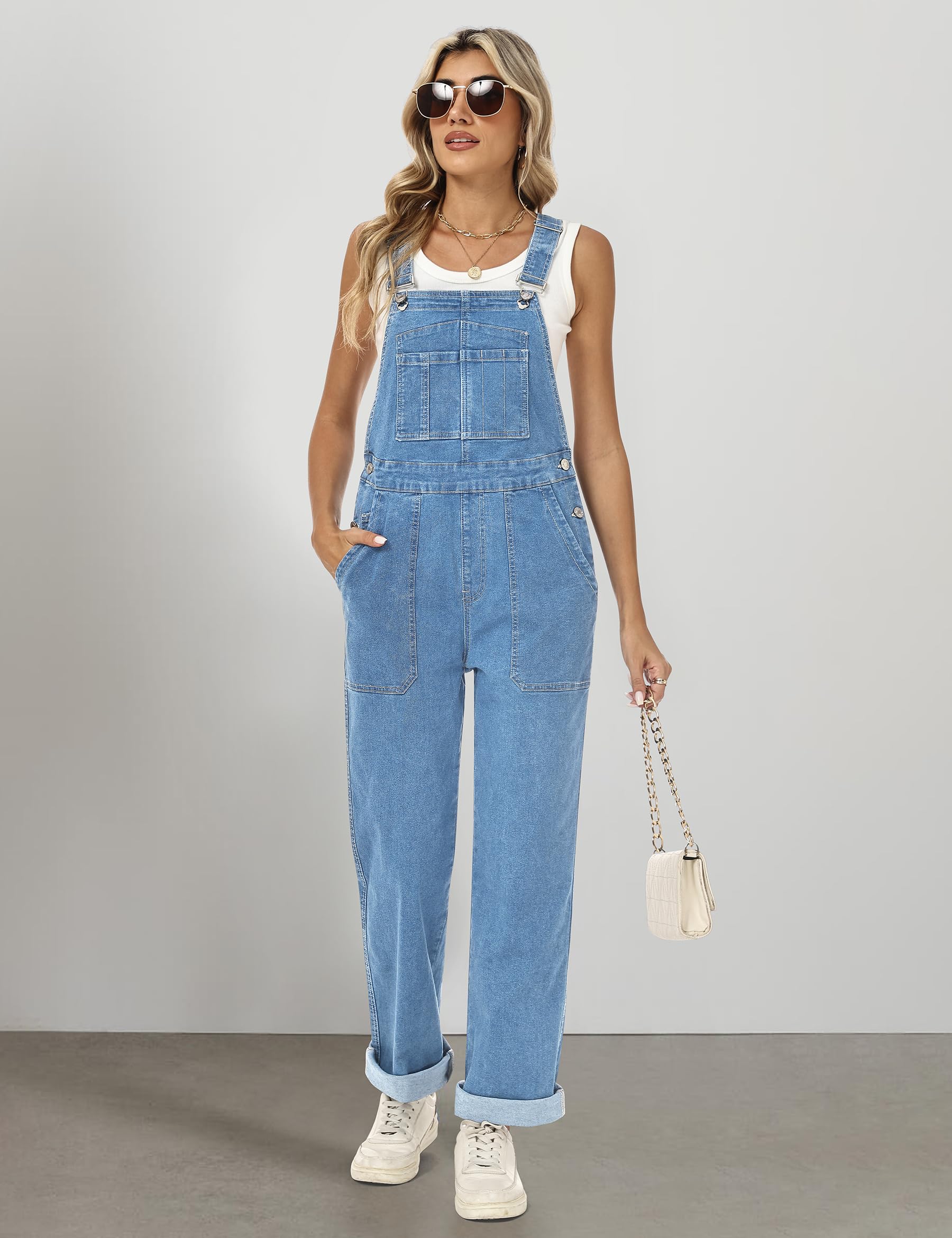 Fengbay Overol de mezclilla para mujer, overol de mezclilla para mujer, tirantes ajustables, casual, holgado, con bolsillos