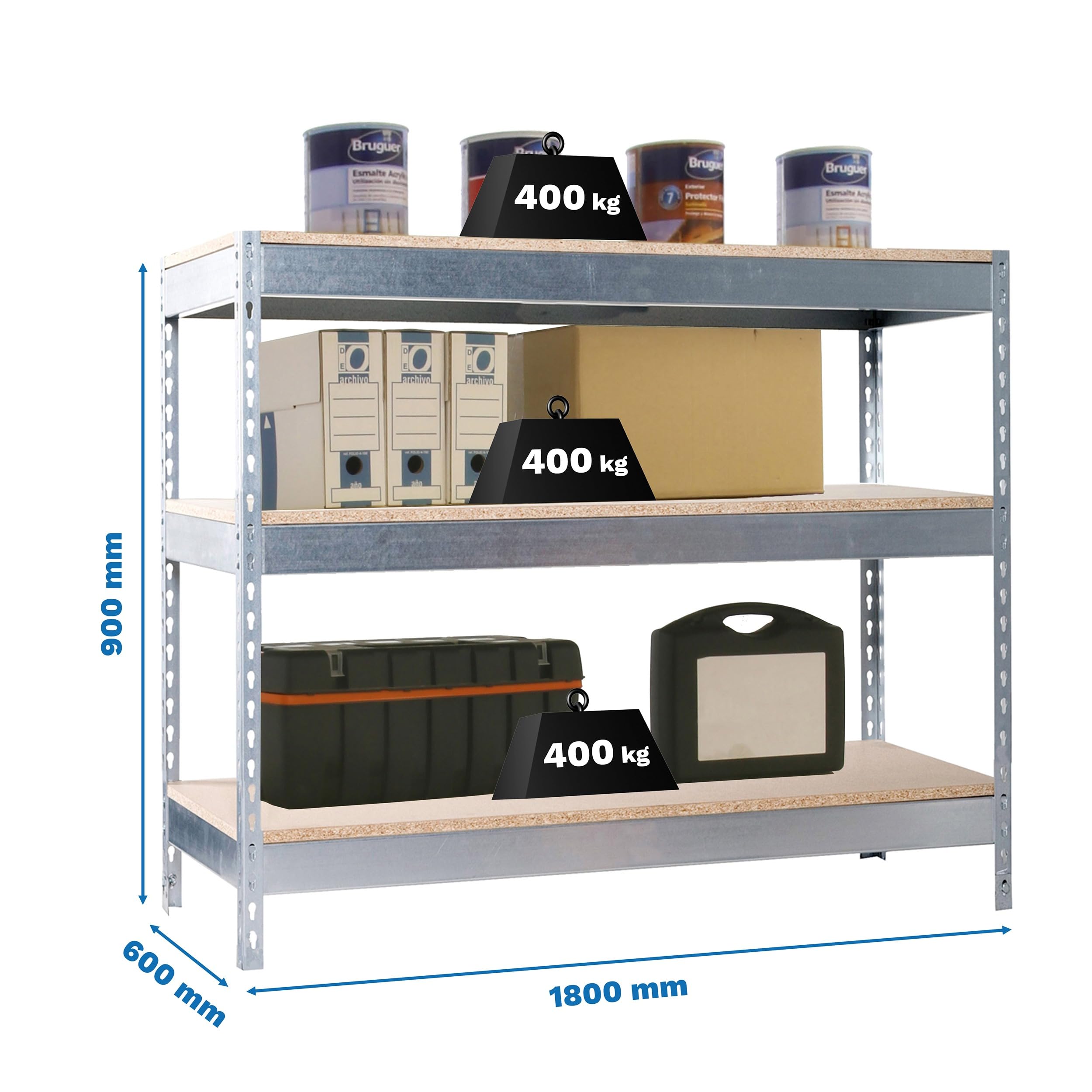 Simon Rack Banco de Trabajo Taller 1800x600 mm - BT Basic | Capacidad Carga 400 kg, Montaje sistema clic, Pintura anticorrosión, Galva