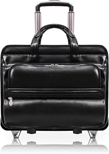 McKleinUSA, P Series, Franklin, cuero vacuno de grano superior, cuero de 17 pulgadas, maletín para portátil con ruedas desmontables, color negro