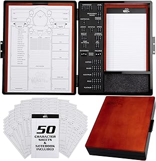 Monster Wooden Deluxe RPG Stat Tracker Case- Keep Track of Character Abilities, Currency, & More- The Must Have Holiday Gift for Dungeons Dragons RPG Players- Compatible w/D&D & Role Playing Games