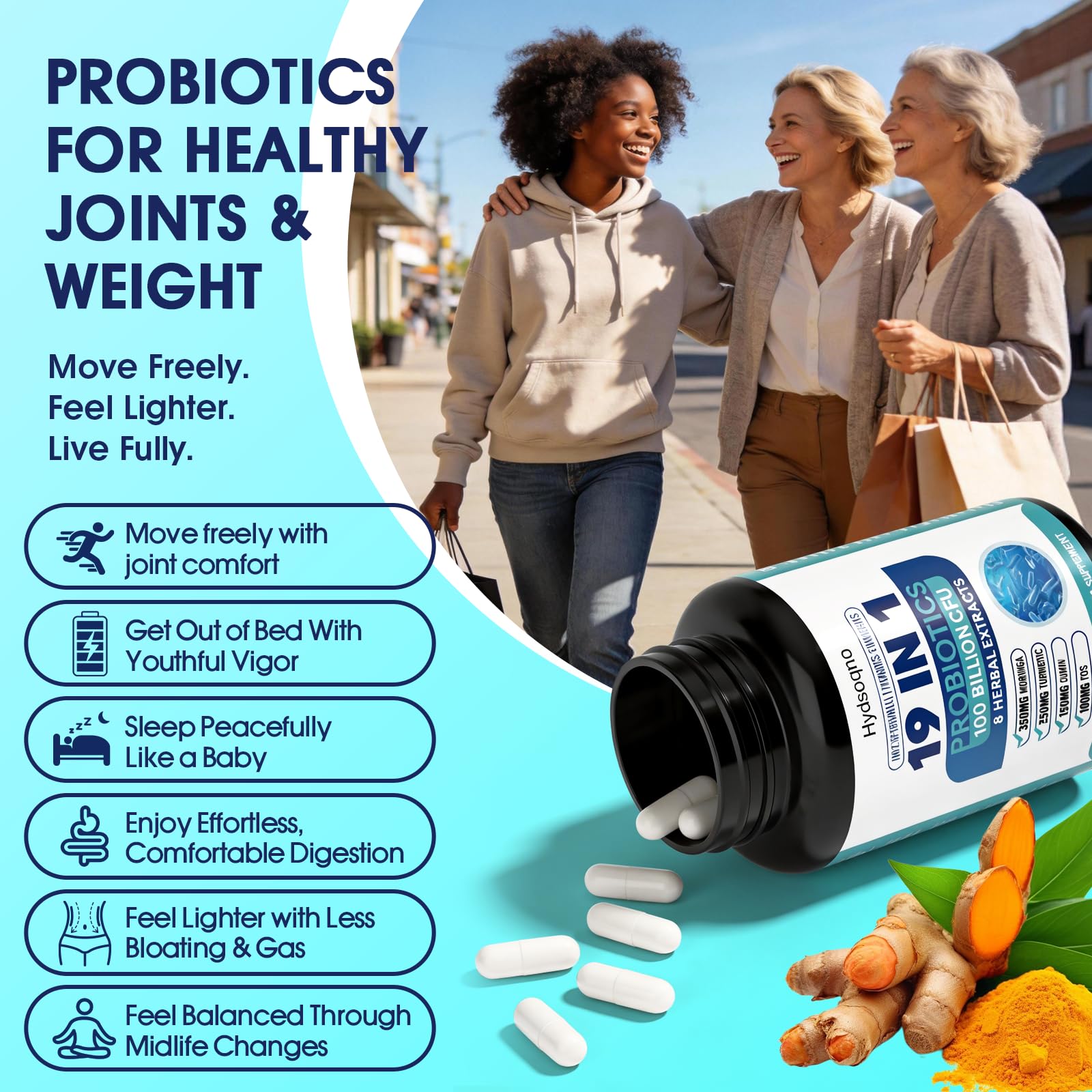 Probiotics for Women – Menopause, Digestive & Gut Health Support with 100 Billion CFU, FOS Turmeric, Moringa, Curry, Boswellia Serrata, Vitamins & Minerals, Daily Probiotic Supplement, 90 Capsules — Amazon image 5