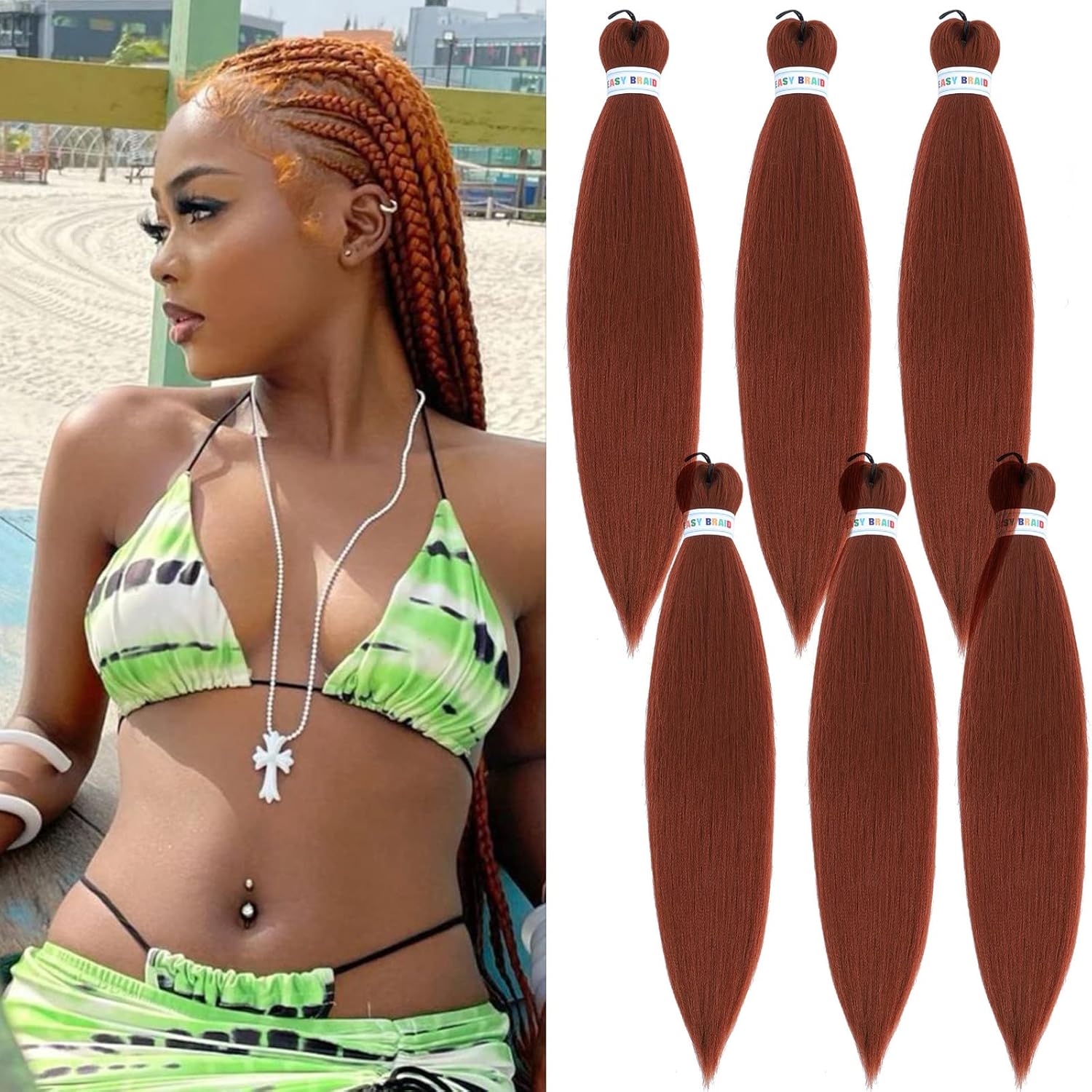 Buy UPruyo 350 Ginger Braiding Hair Pre Stretched Kanekalon Knotless