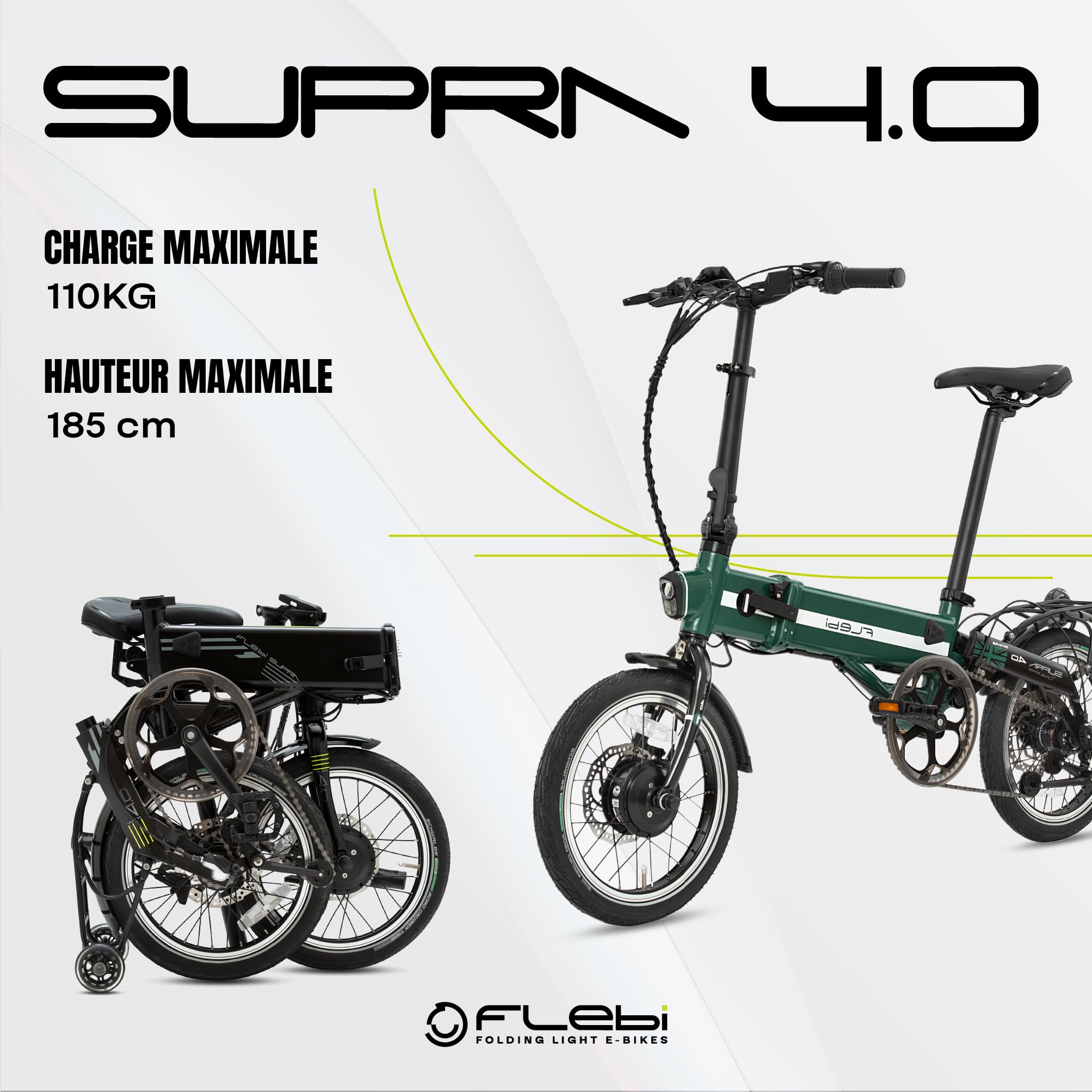 Flebi Supra 4.0 Vélo Électrique Pliable 16" | Autonomie 70 km | Batterie Amovible 10,4Ah/374Wh | 3 Vitesses | E-Bike Urbain Unisexe Compact et Léger Femme/Homme