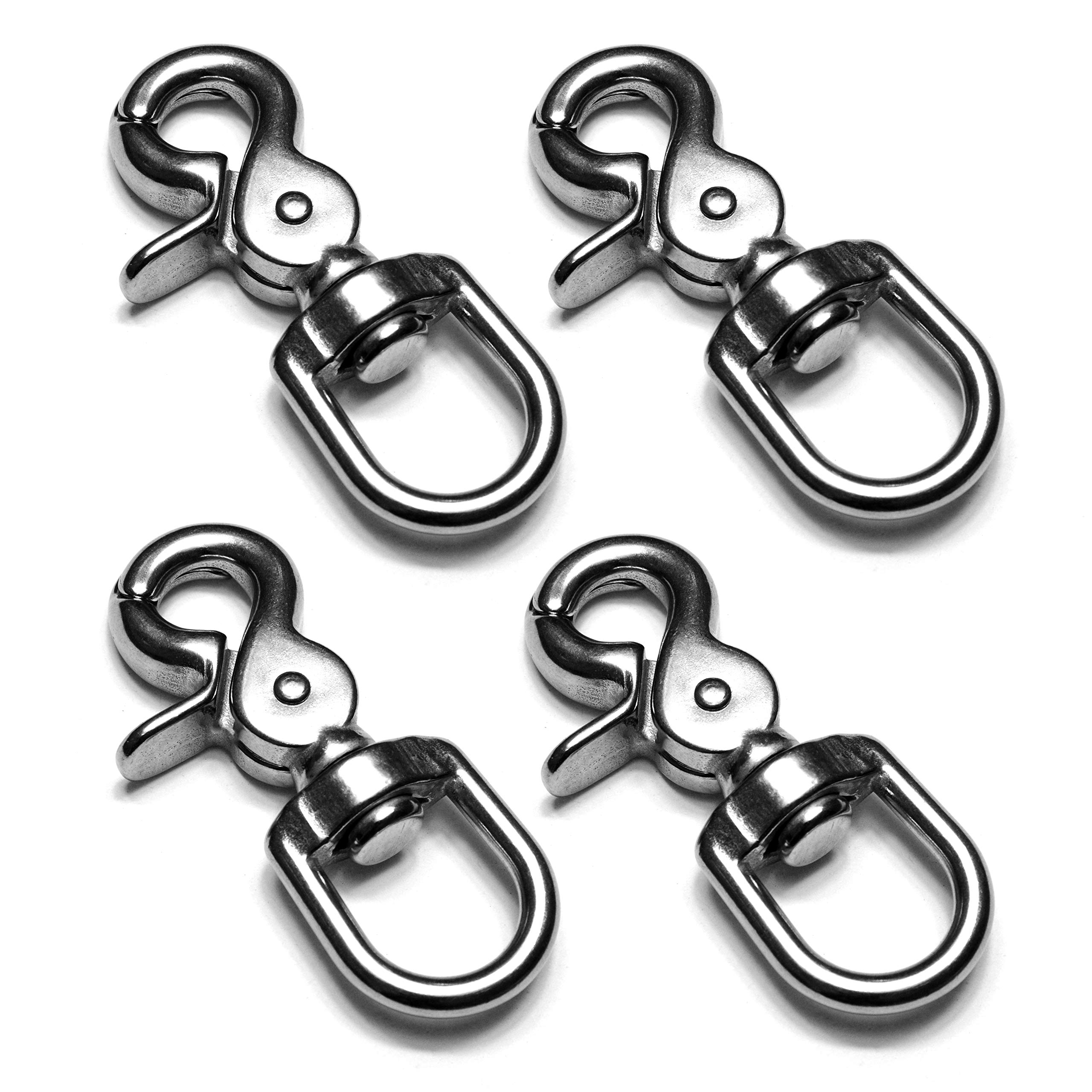 Ganzoo schaar-karabijnhaak met draaikop en draaischarnier voor hondenriem en halsband, set van 4, gelegeerd staal, 61 mm, mat zilver, voor Paracord 550, sleutelhangers